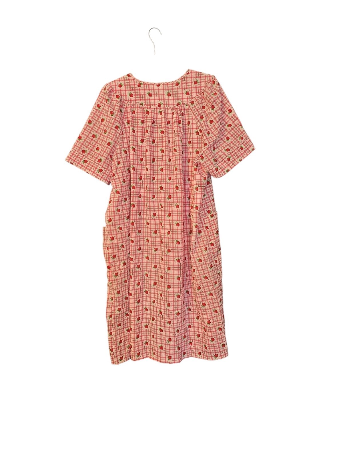 VTG Lady Manhattan House Dress Nightgown Pearl Snap Checkered Strawberries XL