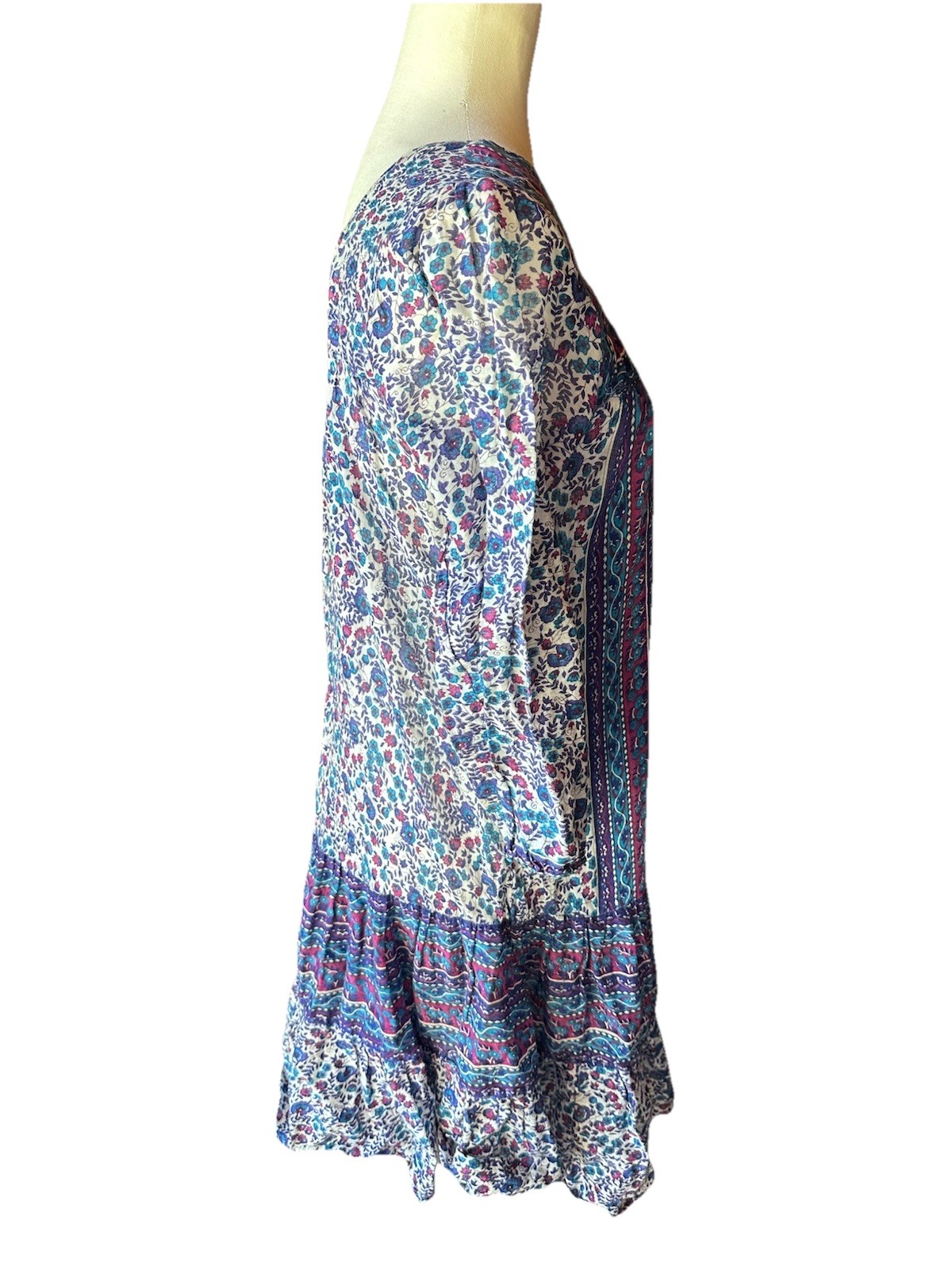 Vtg 1970s INDUS Block Print India Dress Super Lightweight Cotton Sz S/M