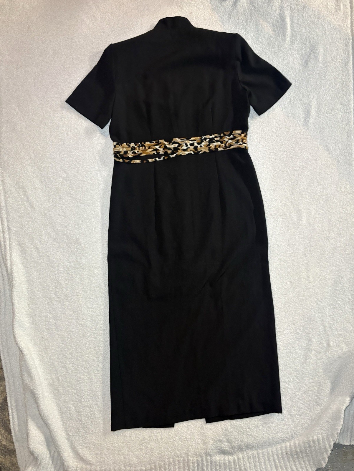90s Button Front Black Dress with Leopard Print Accents Size 8 Miss Dorby