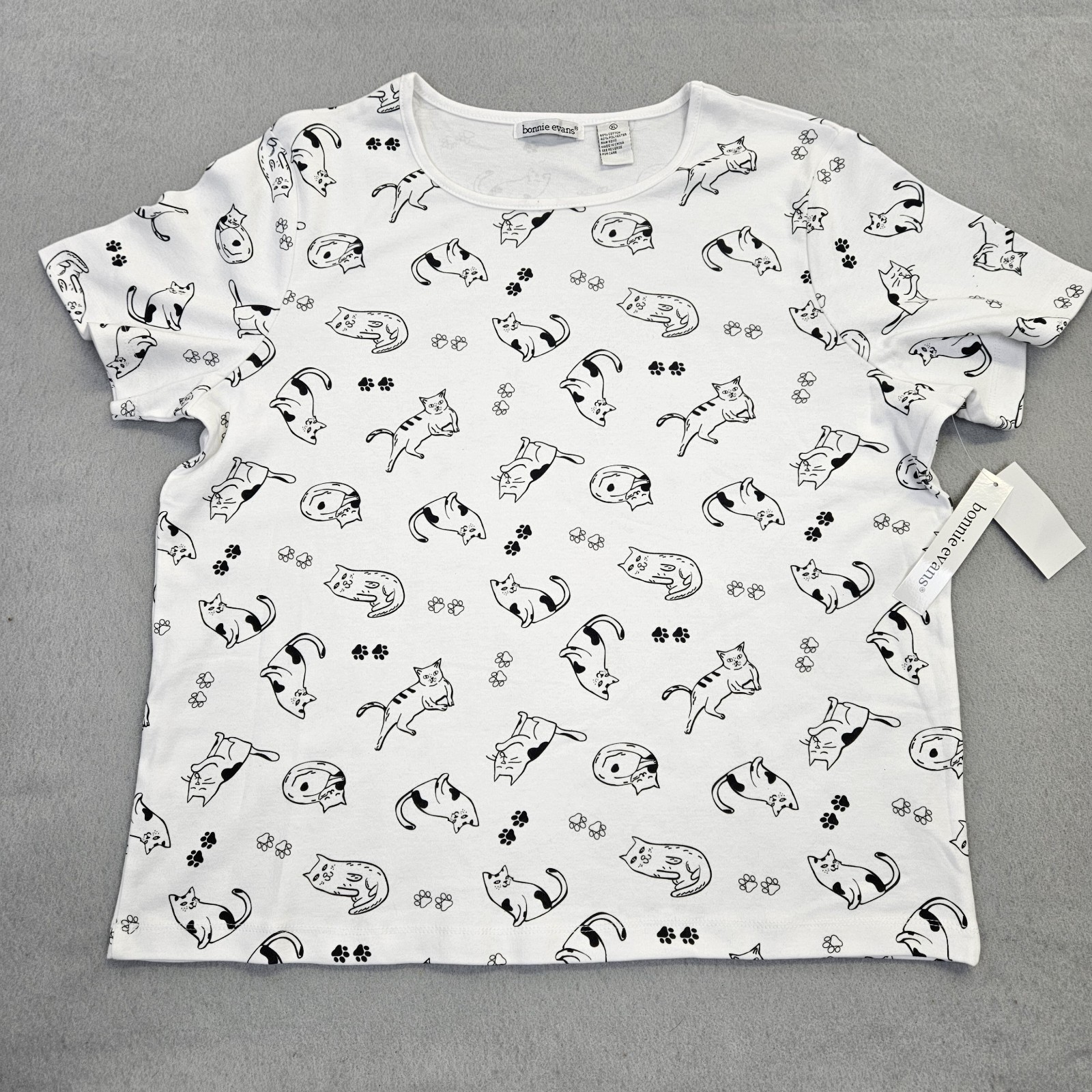 Cat Paw Print Short Sleeve T Shirt Vintage 1990s Bonnie Evans Women’s XL With Ta