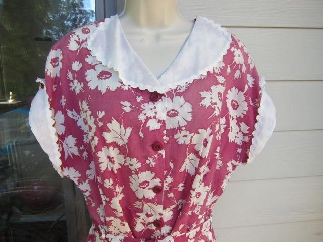 Aunt Lucy’s VTG 1930’s Pink Floral Handmade Day House Dress Belted~Pockets~Sz L