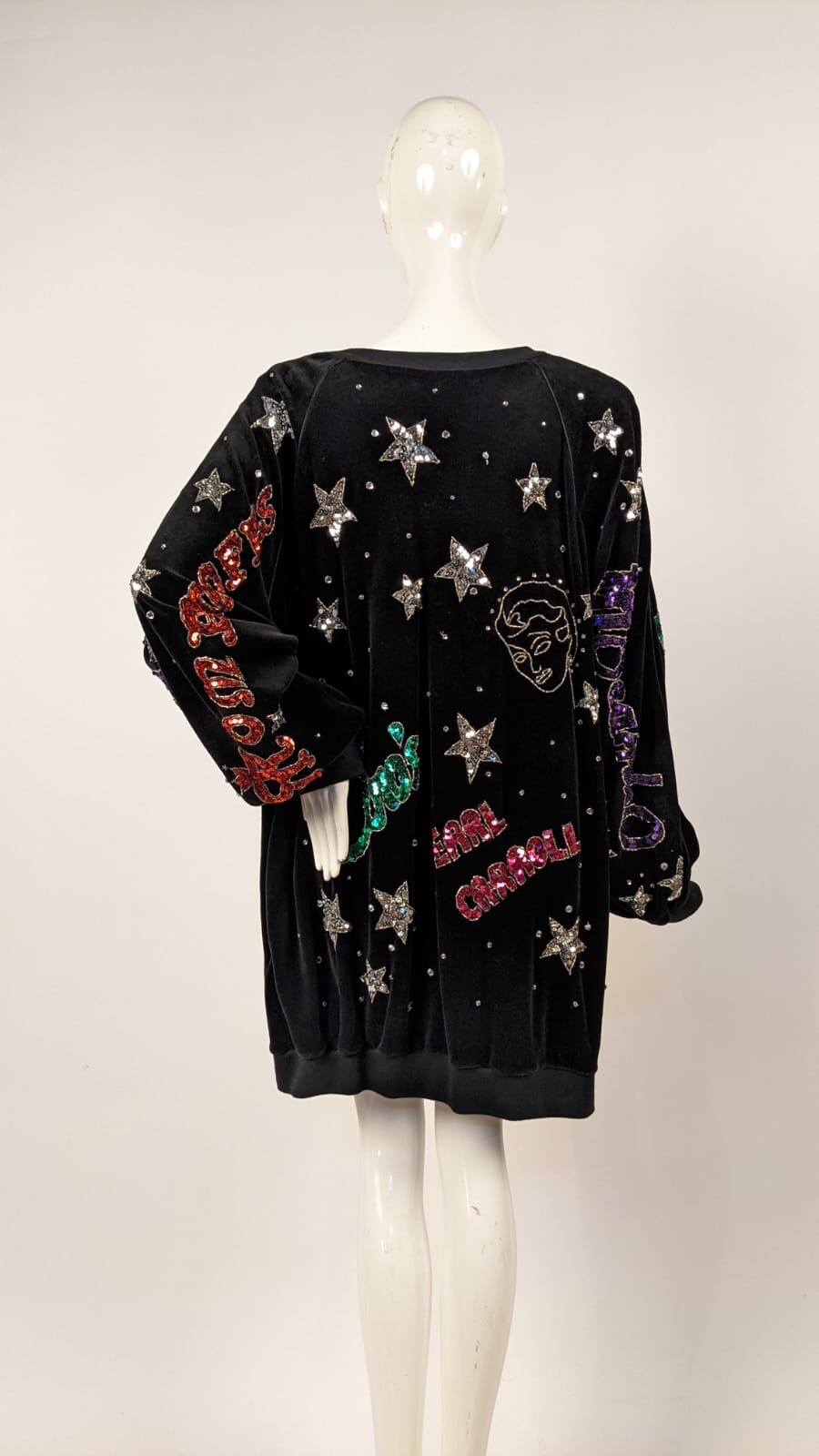 OUTRAGEOUS VINTAGE 1980’S BONNIE BOERER BEADED NOVELTY VELOUR SWEATSHIRT TOP