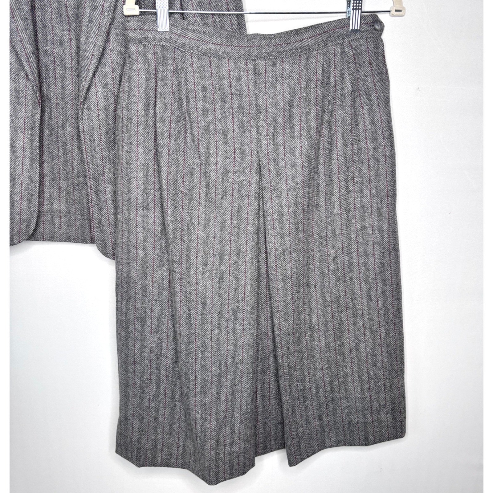 80s Wool Herringbone Blazer and Skirt Set Size M Classic English Countryside