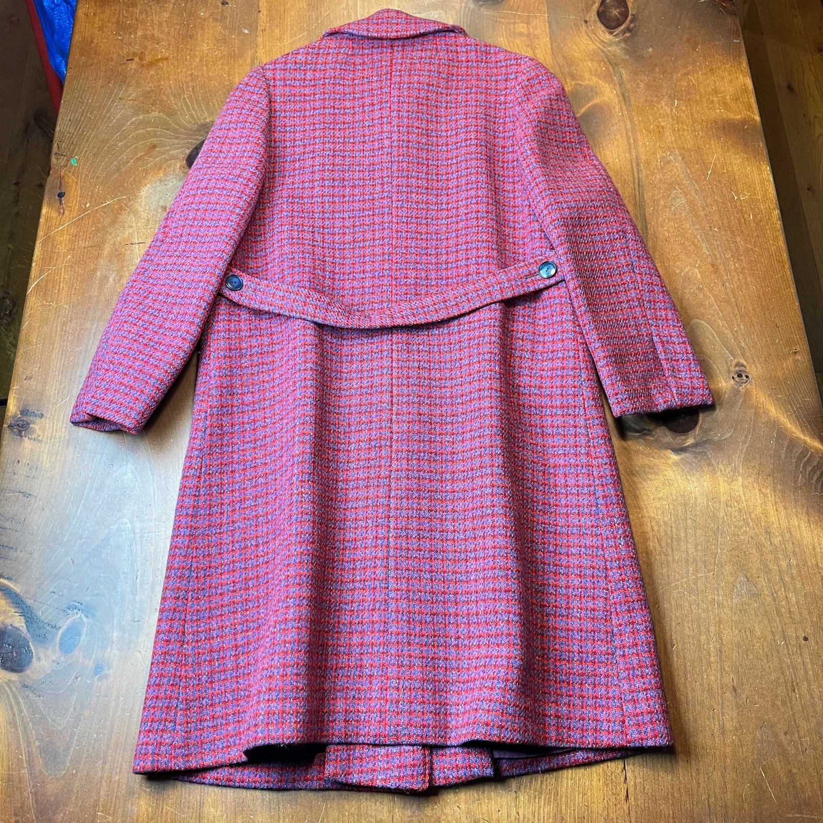 Harris Tweed Coat True Vintage 60s Women S/M Scottish Wool Red Purple Grandma
