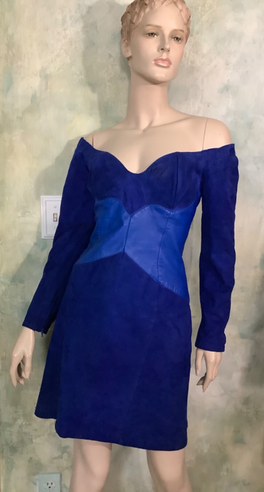 Vintage 80’s Michael Hoban North Beach Electric Blue Suede and Leather Off Shoul