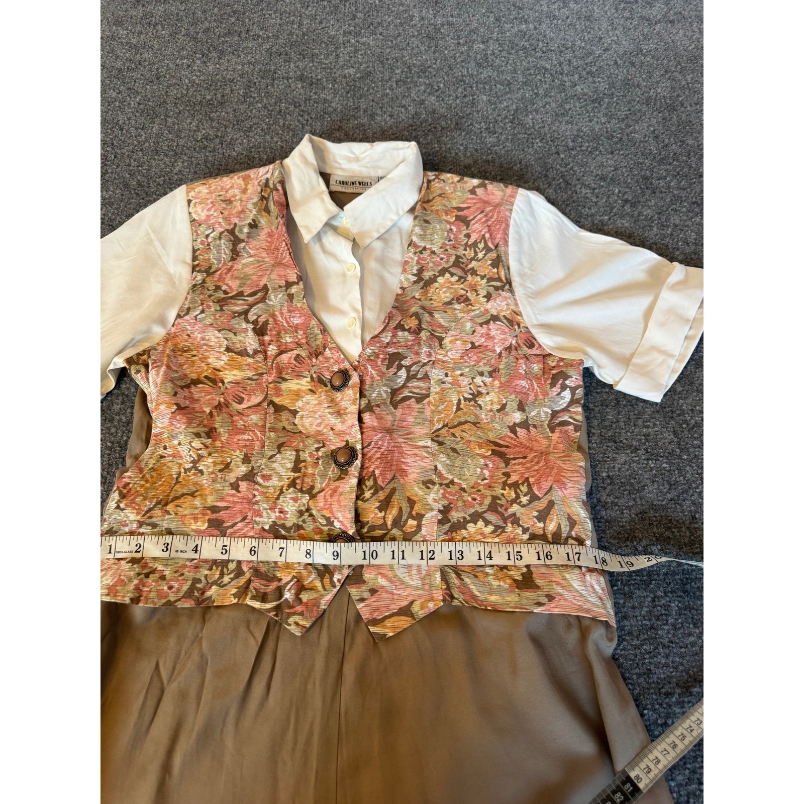 VTG Carole Little Floral Vest Layered Midi Dress Tan Pink 90s Cottagecore SZ 10