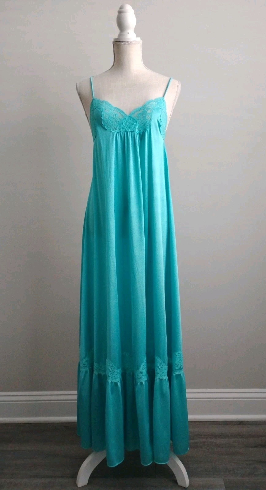 Vintage Shadowline Nightgown Blue Lace Women’s Size S