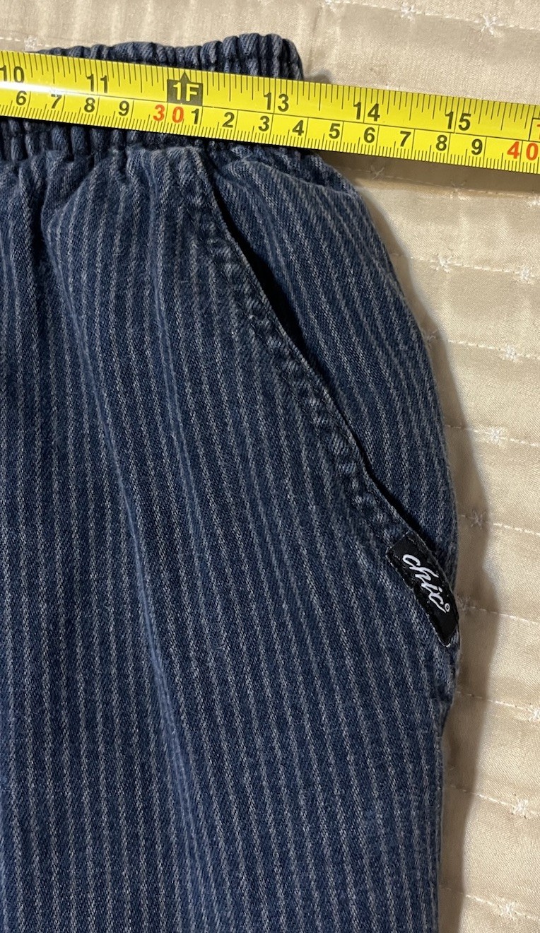 Chic Vtg Petite Size 4P Pinstriped Jean Pull On Blue Pants Elastic Waist 26×26.5