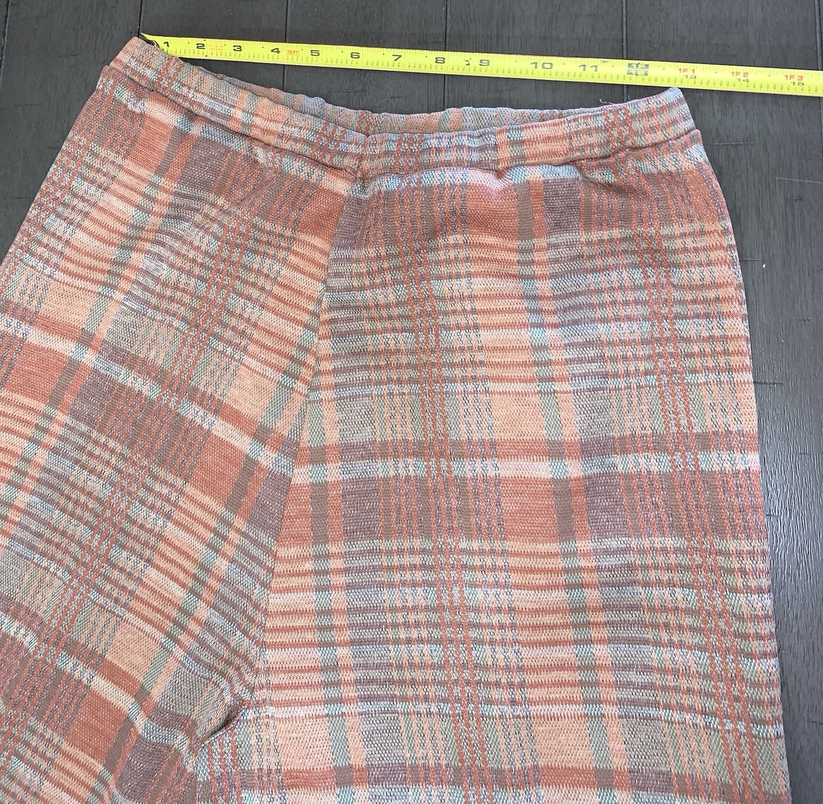 B7 VTG 25×30” SM GRAFF 60s PANTS RUST/TAN PLAID MCM FLARED MOD/GOGO DISCO PULLON