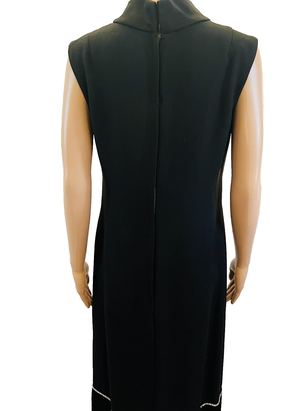 VTG 1960s Pavillon Design Black Evening Gown Maxi Dress Fringe & Rhinestones M*