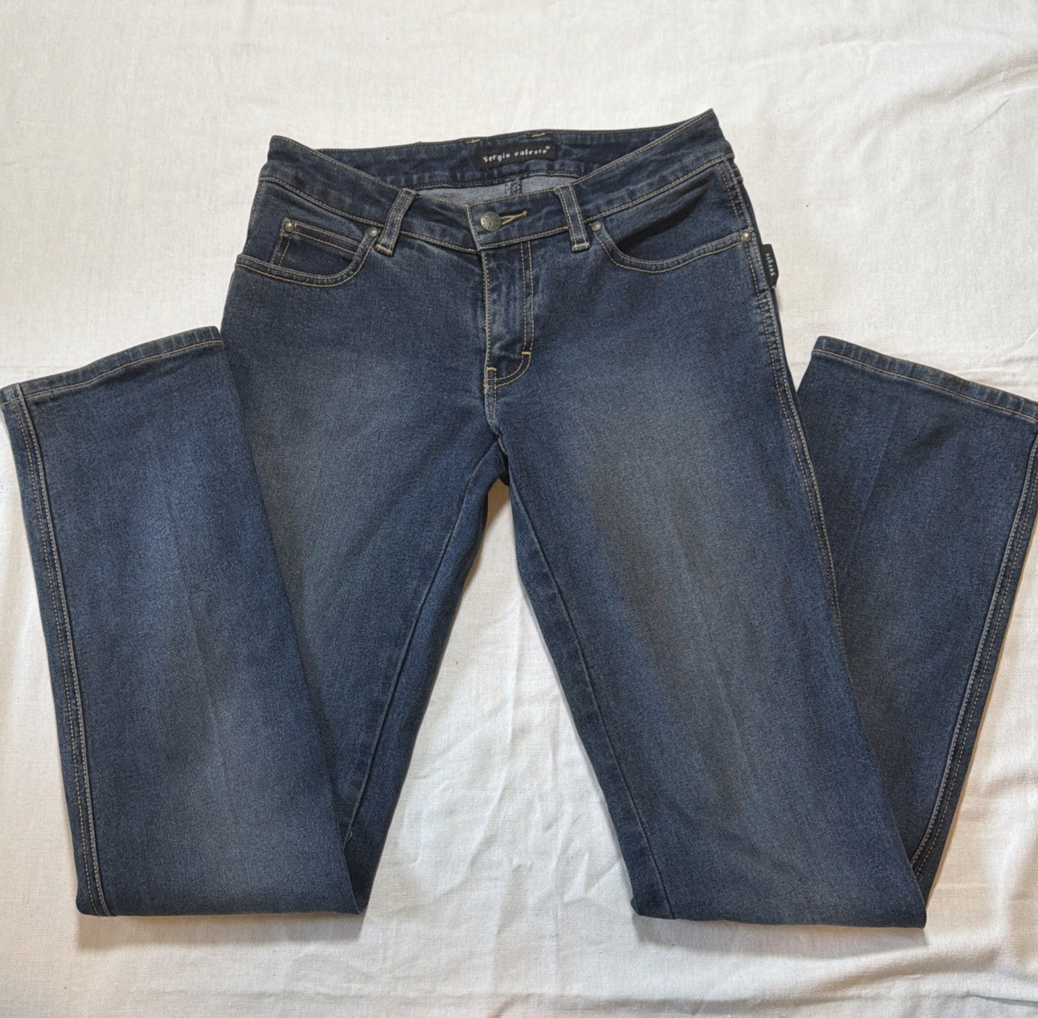 VTG Sergio Valente Jeans 70s 80s Designer Denim Bull Head Patch Pocket Art Sz 26