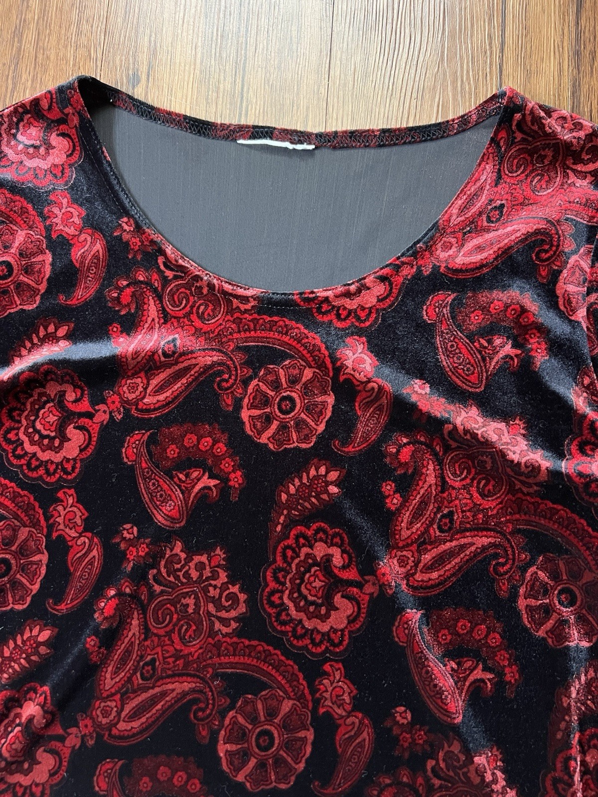 Vintage Y2K 90s Velvet Top Large Black Red Paisley Romantic Goth Whimsigoth