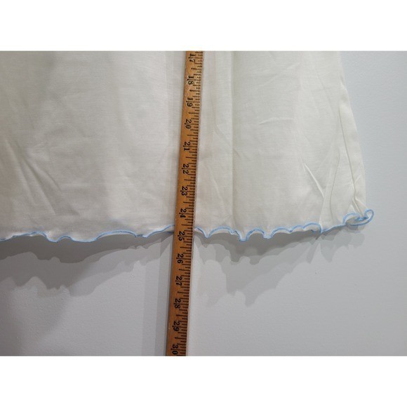 Vintage Cosmo White Cotton Modal Embroidered Nightgown Blue Lettuce Edge Trim L