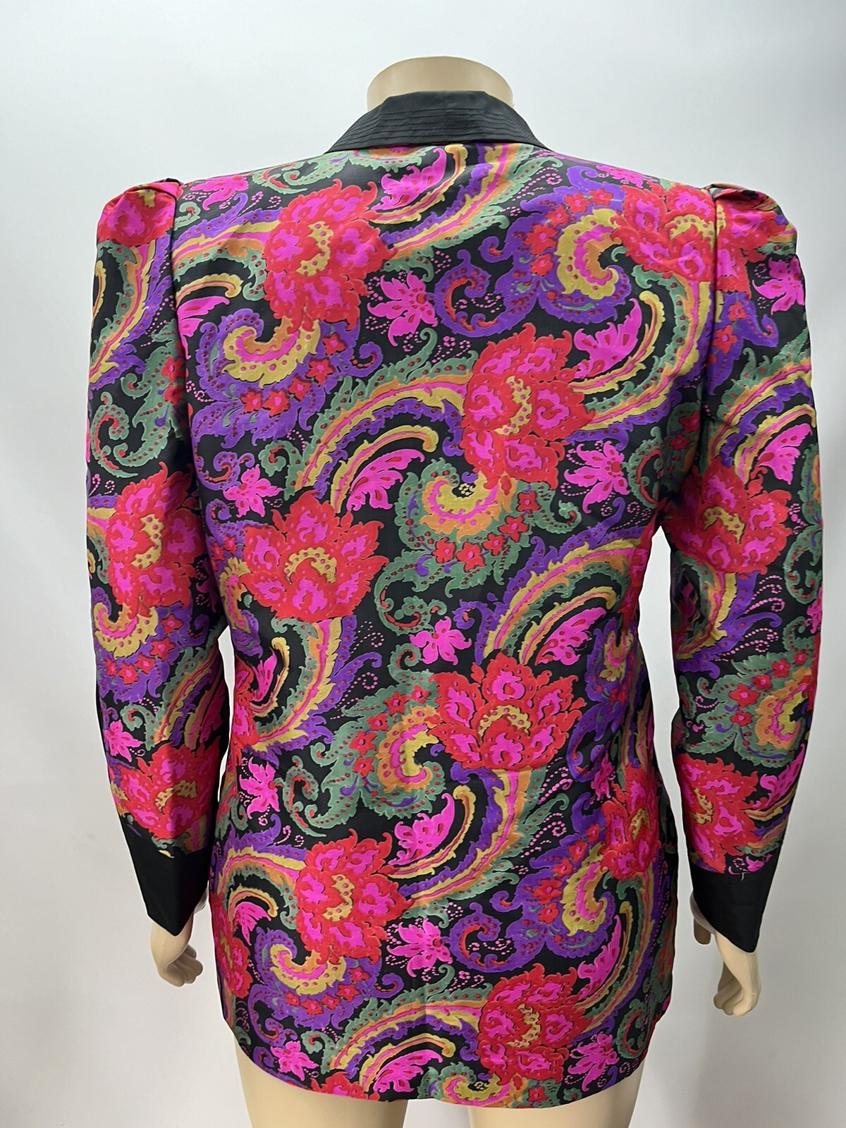 Vintage 80s Thai Silk Multicolor Paisley Womens Jacket Split Sleeve Pockets 12