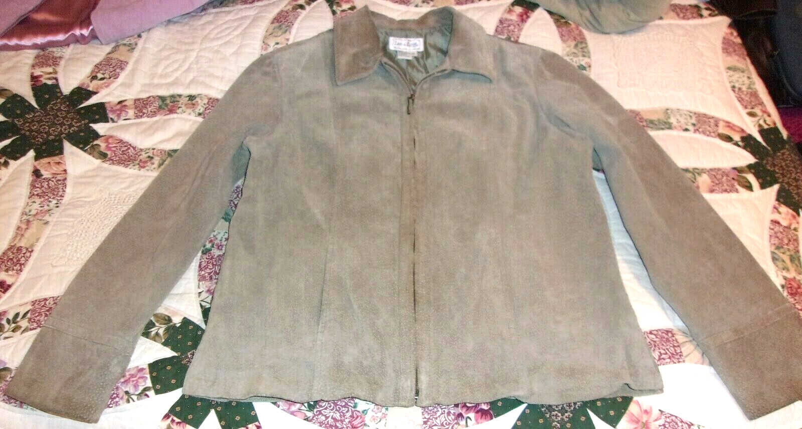 VTG? LIVE A LITTLE MOSS GREEN SUEDE LEATHER JACKET ZIP FRONT L SLEEVES XL WOMEN