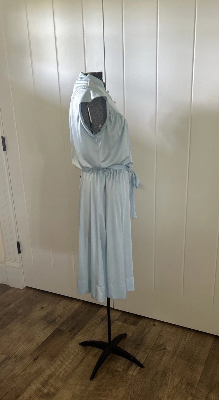 Vintage 1970’s Sears The Fashion Place Silky Baby Blue Disco Dress Vtg. Size 12