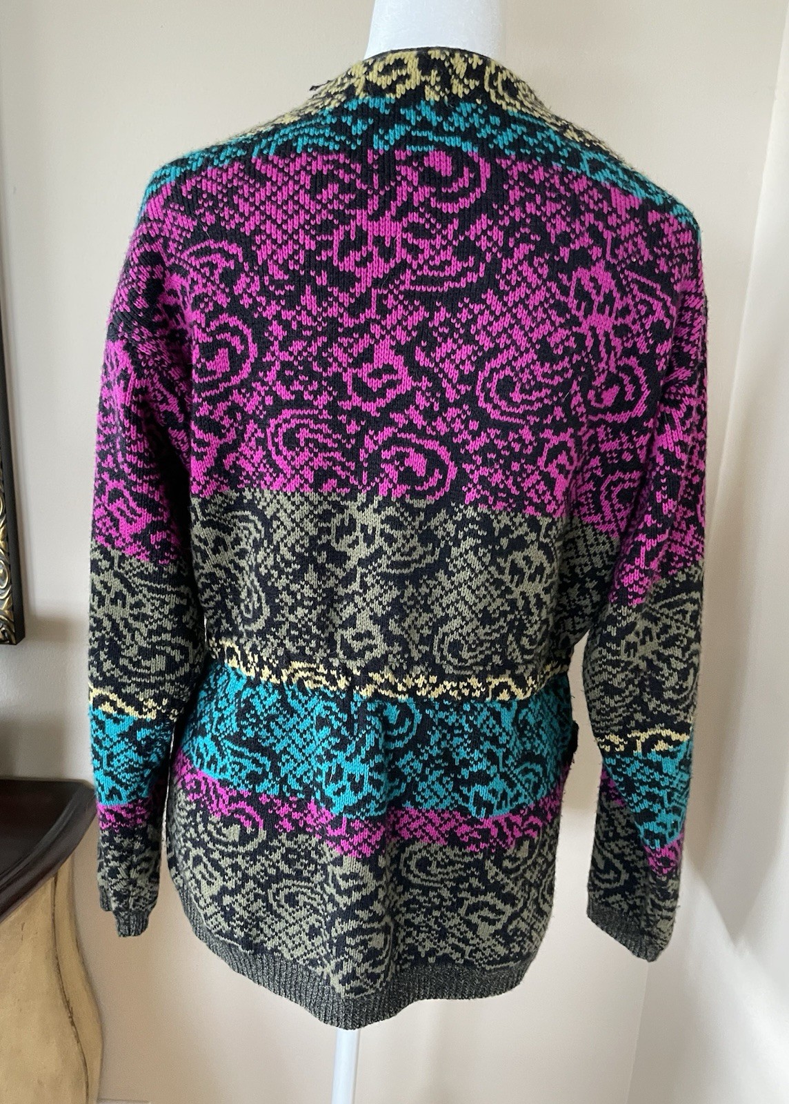 Vintage Jeanne Pierre 48% Lambswool 52% Acrylic Pockets Unique Sweater Jacket M