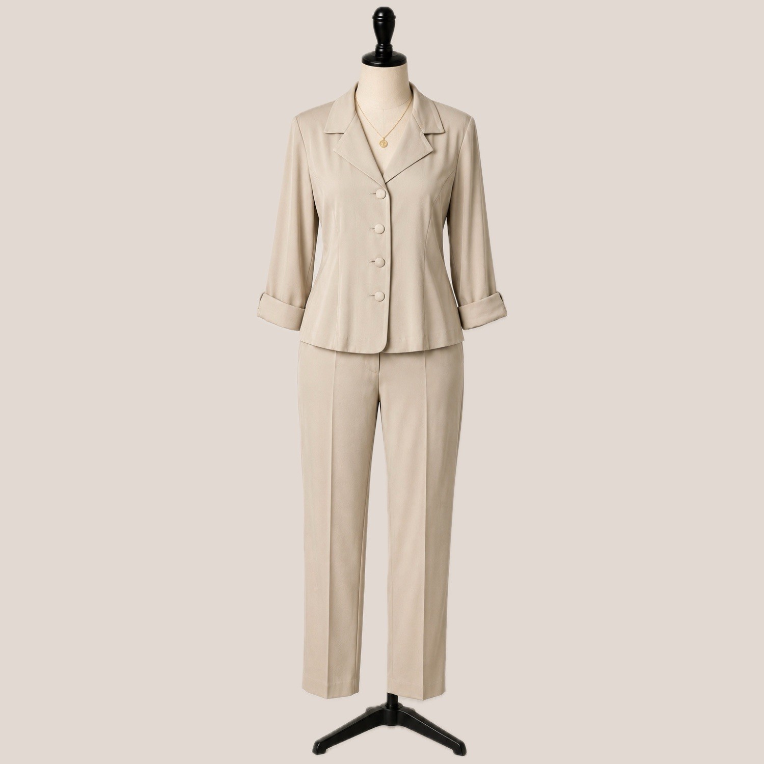 Vintage Dressbarn Beige Pant Suit Set Womens Medium Career Y2K Minimalist Office