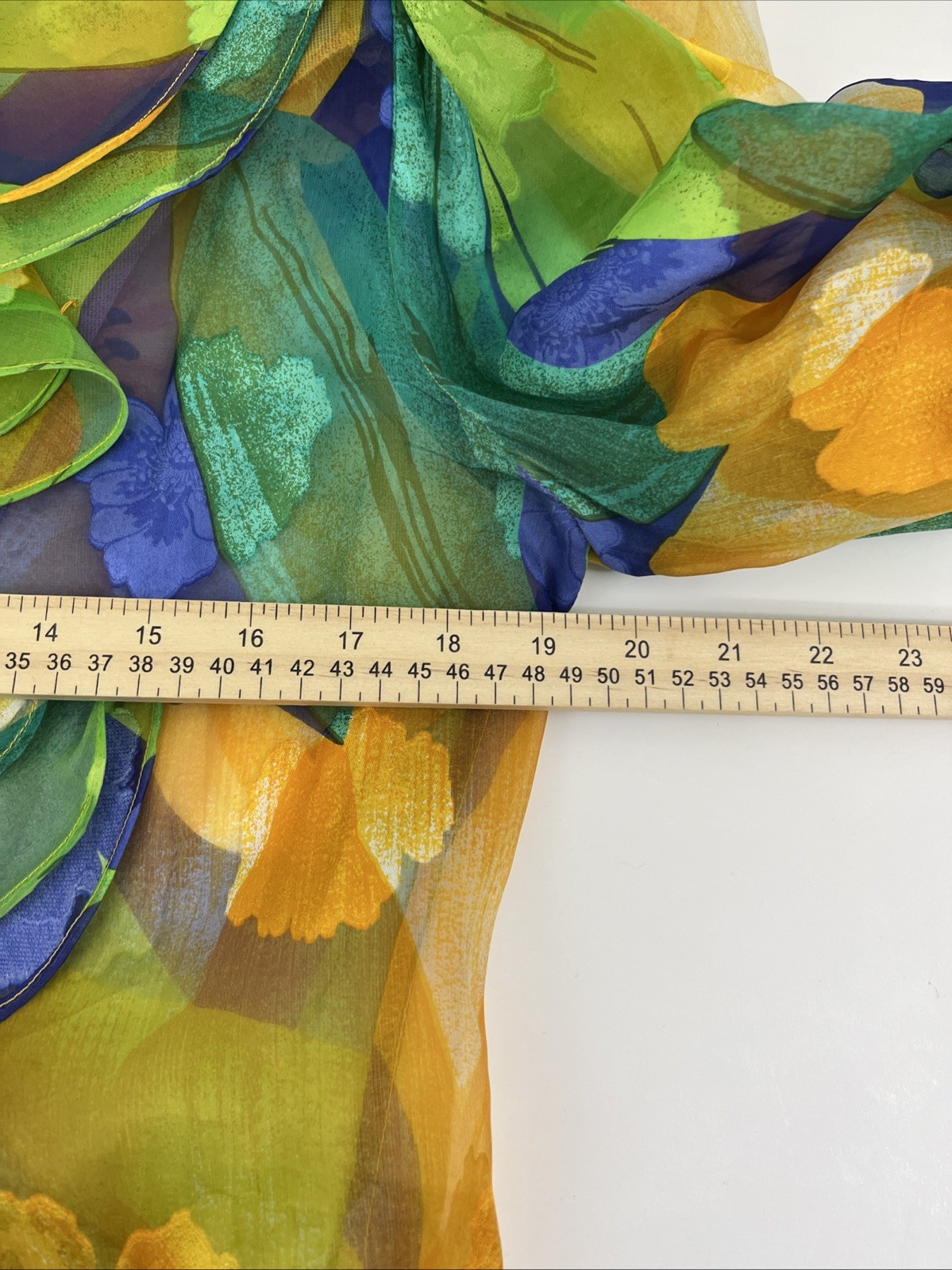 Patricia Rhodes PR Top Size 4 Silk Sheer Ruffle Neck Couture Blue Yellow VTG 80s