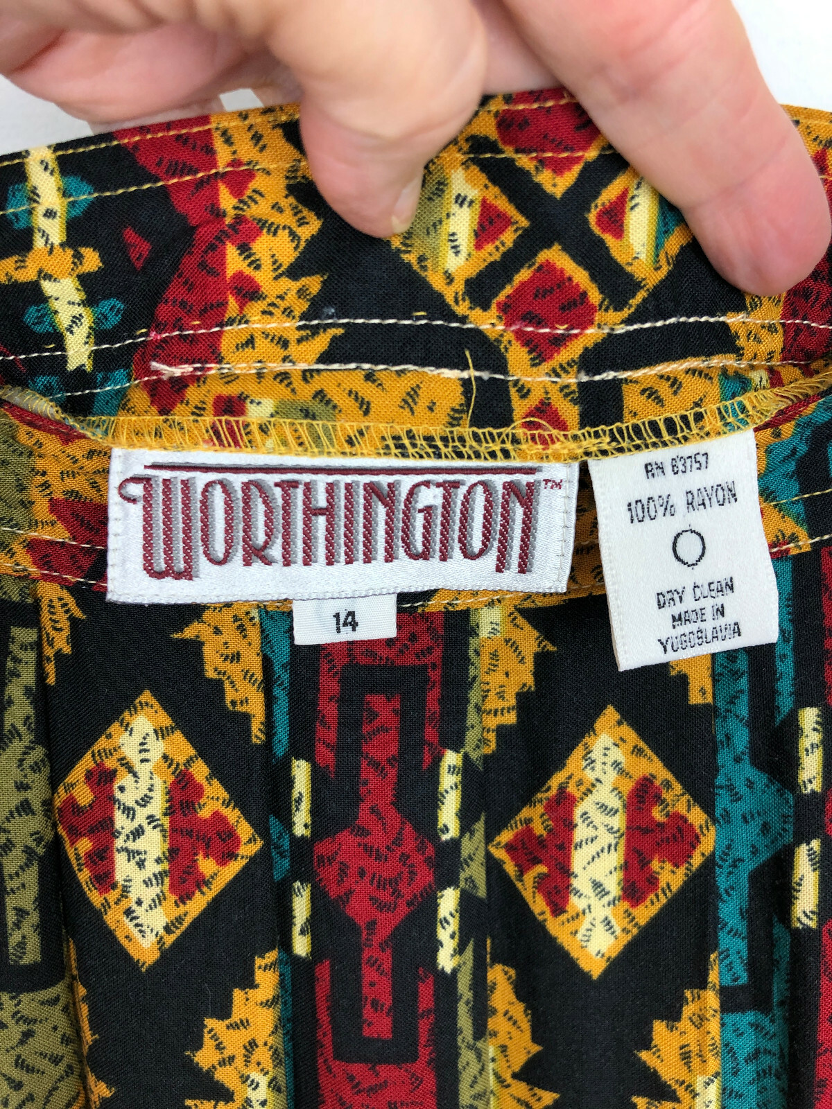 Vintage 90s Midi Skirt Worthington Southwest Western Tribal Aztec Pocket Size 14