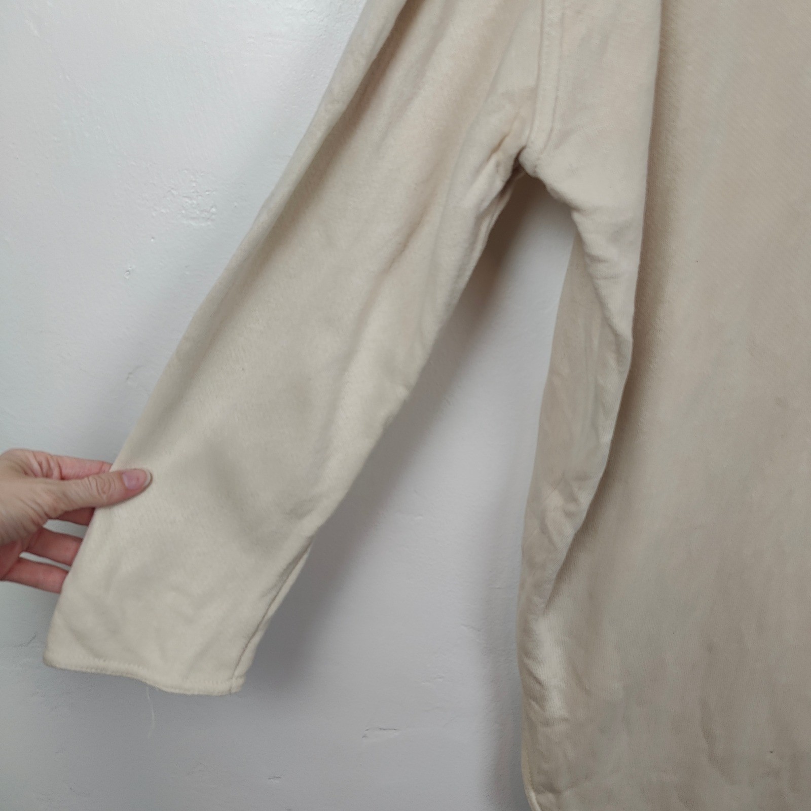 Vintage Norma Kamali Tunic Top Womens Small Cream Oversized Fleece 80s 90s