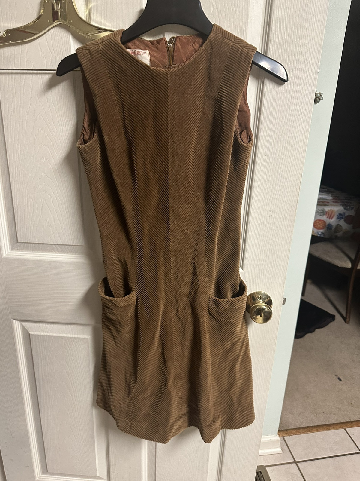 60s 70s Corduroy Dress Jacket Set Majestic Small 36w Brown Mod Grunge A Line