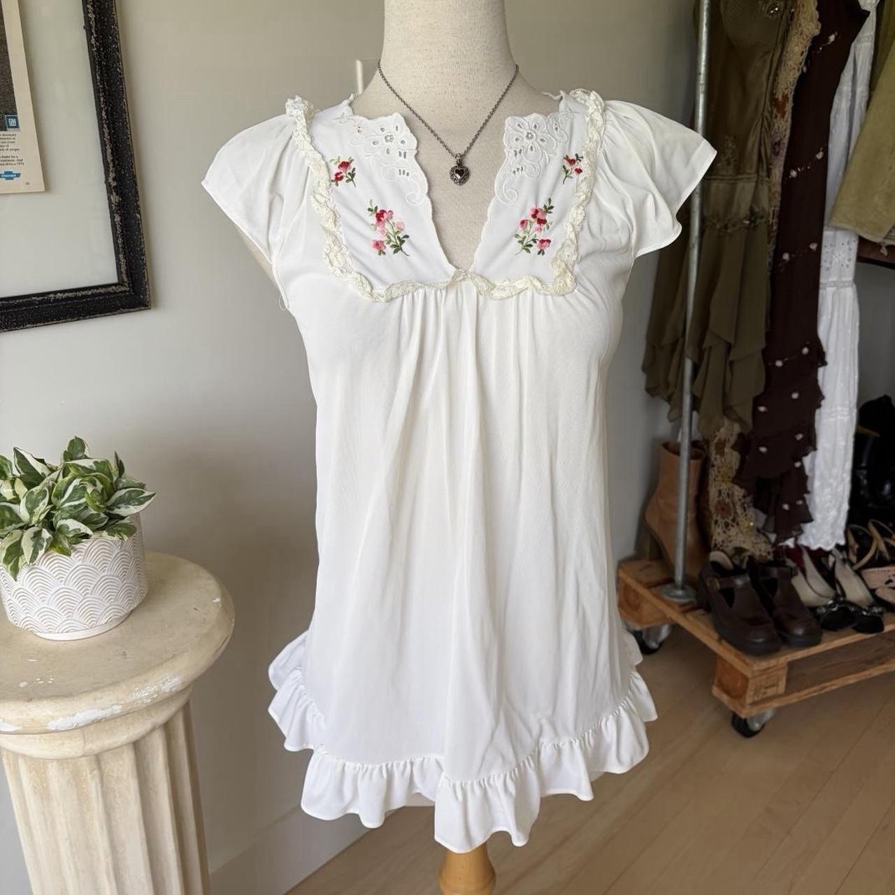 VTG White Babydoll Slip Dress Women’s Size Small
