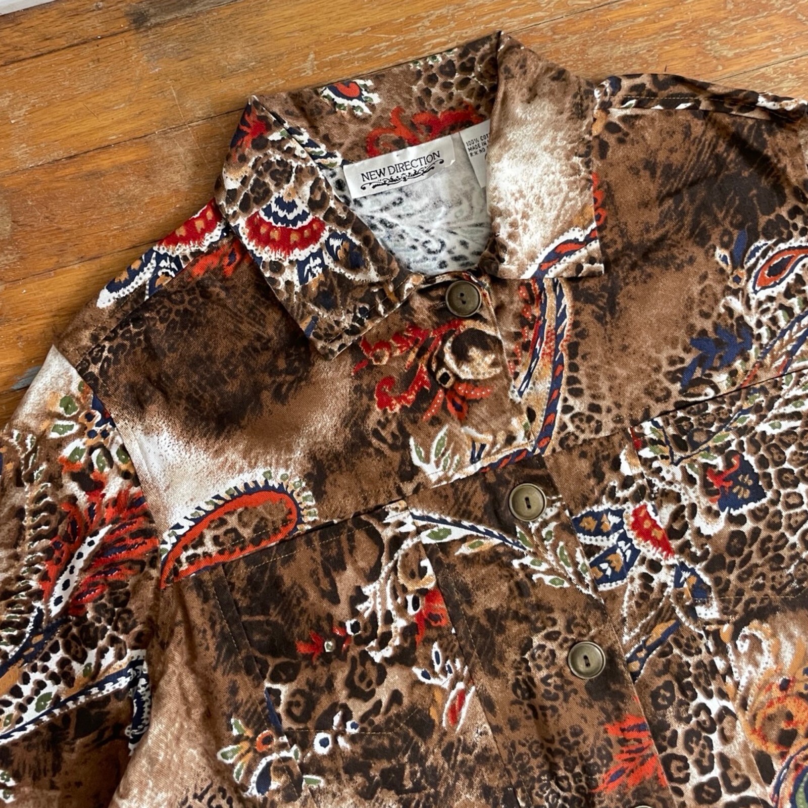 Vintage Leopard & Paisley Jacket Size Small/Medium 1990s Animal Print Cotton