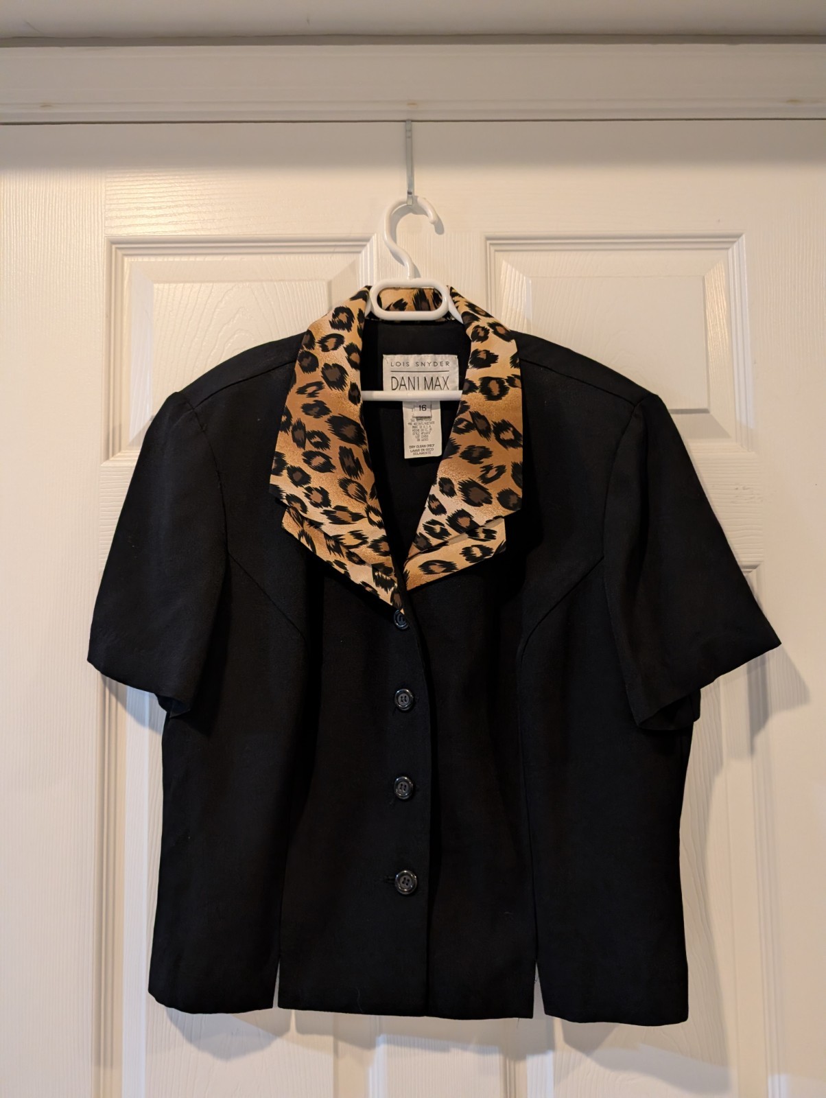 Vintage Lois Snyder Dani Max 2pc Pant Suit Leopard Collar Black Size 16 90s Set