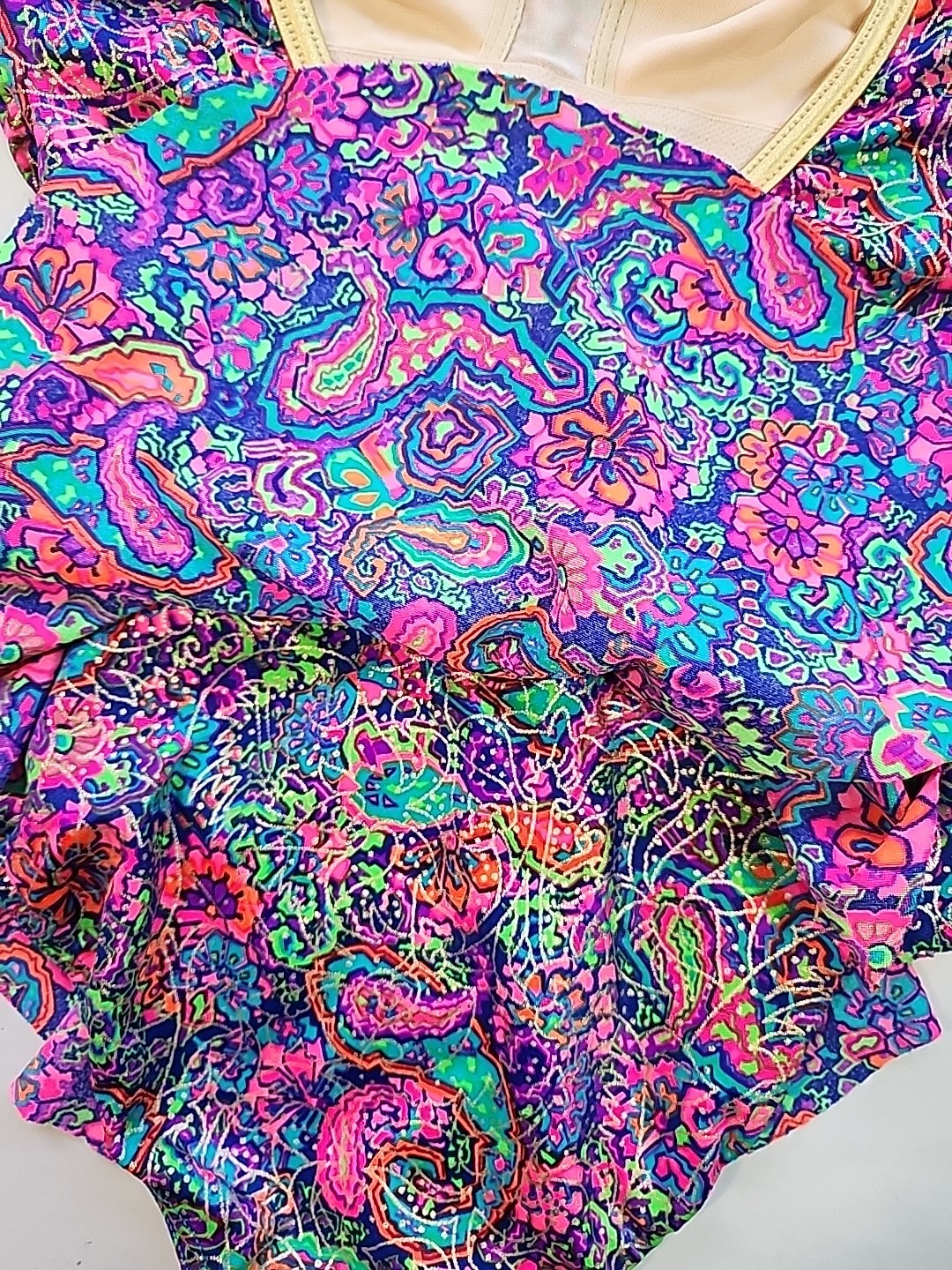 Gantner California Womens Size 10 Psychedelic Neon Colorful 1pc Bathing Suit 80s