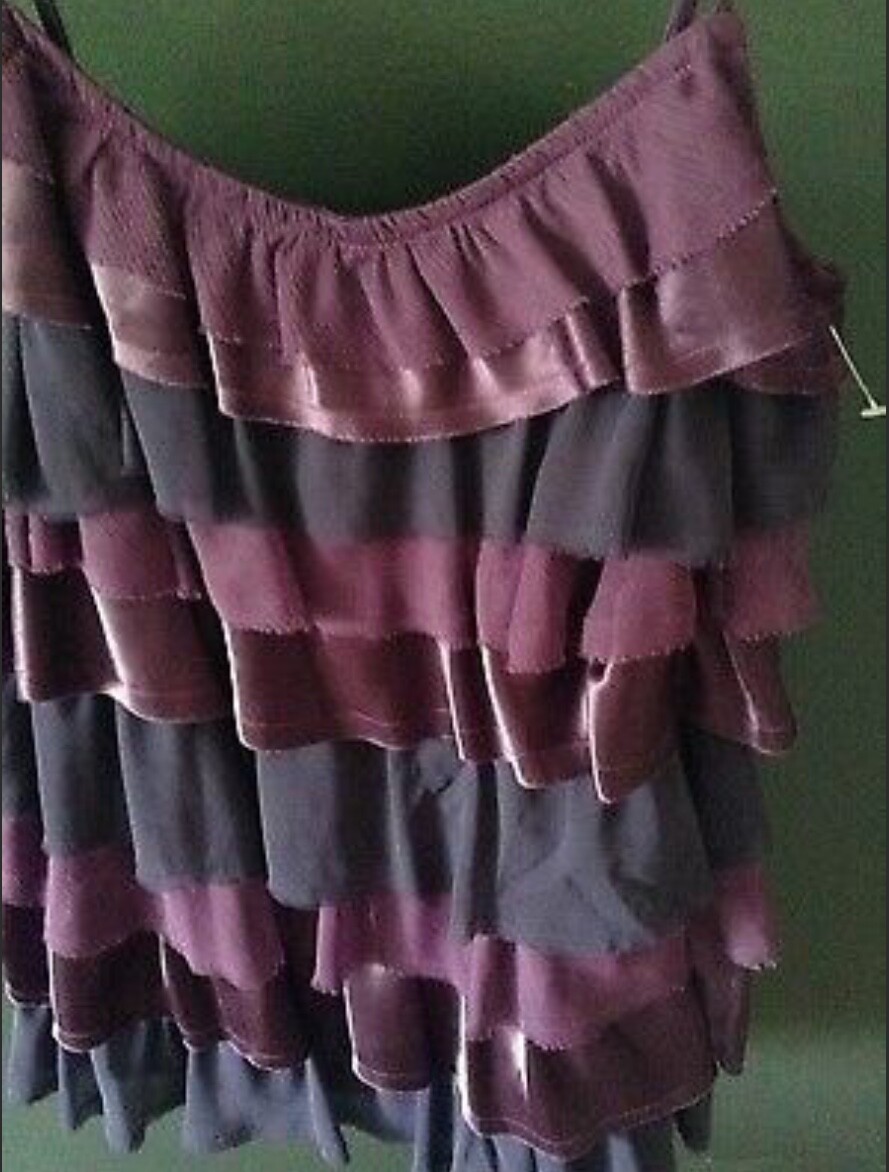 ALLEN B SCHWARTZ RUFFLED Mini Swing DRESS NYE Party FLAPPER GATSBY Purple/Plum M