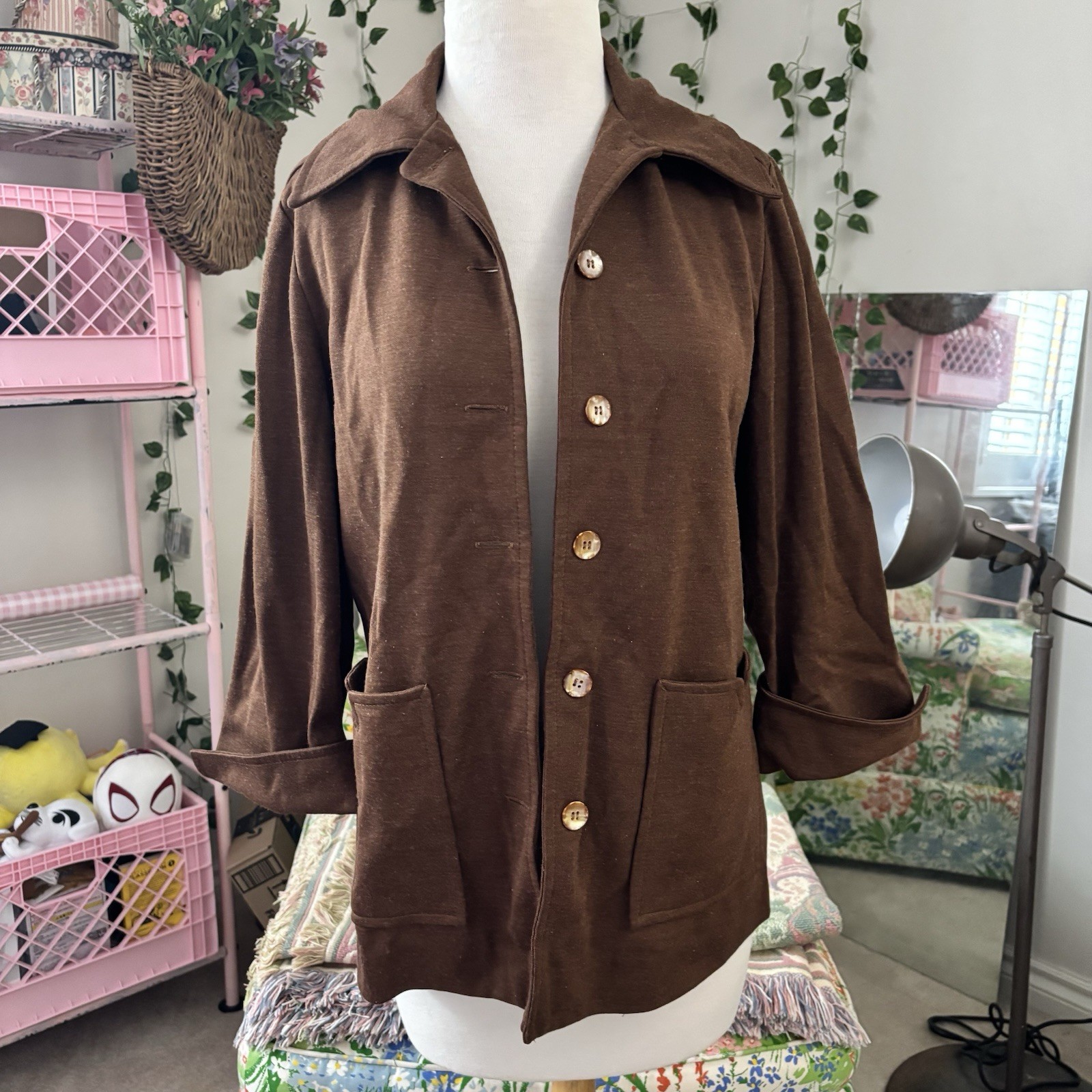 Vintage 70s Graff Californiawear Brown Knit Jacket Blazer Safari Boho Small M