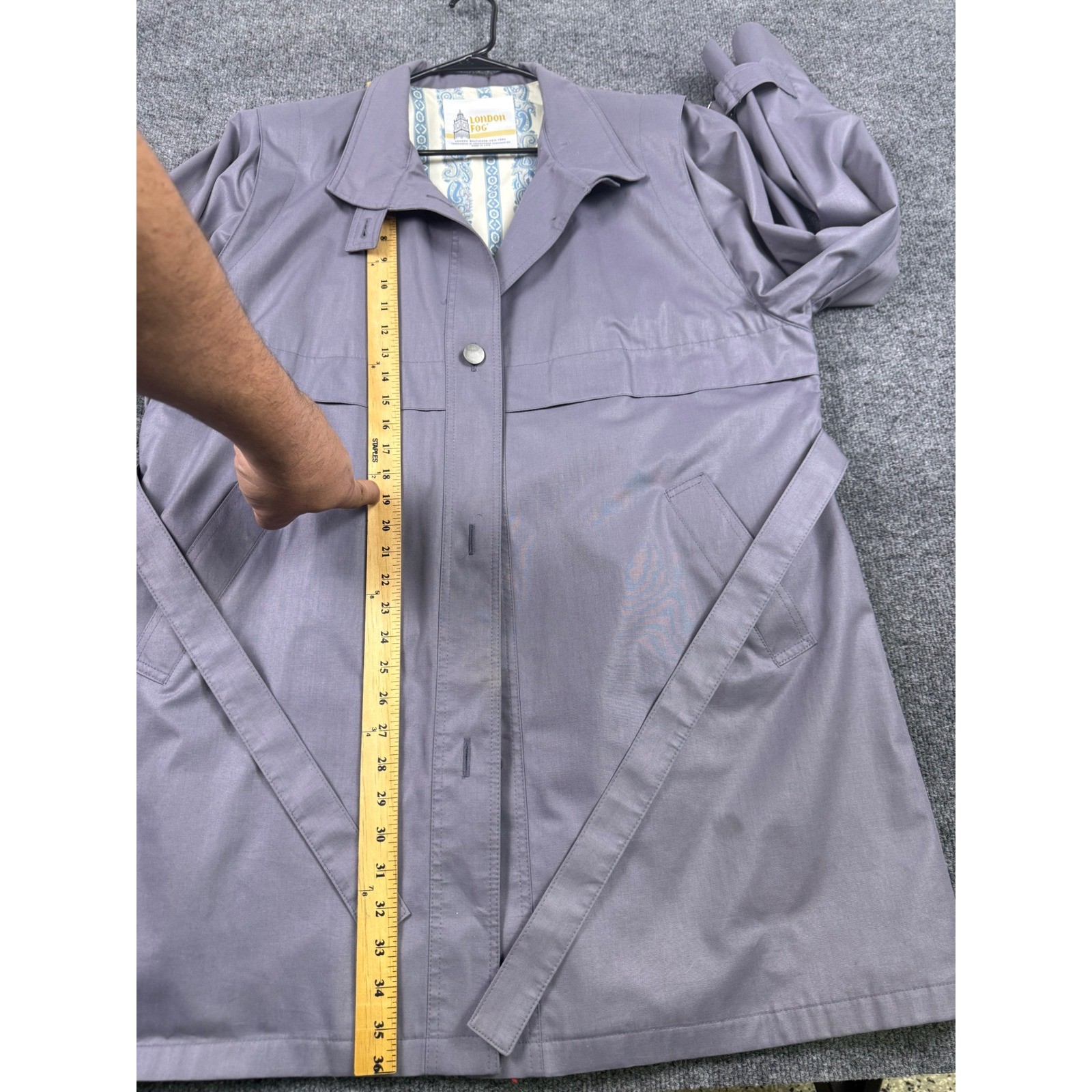 London Fog Vintage Trench Coat Womens 18 Reg Purple Belted Paisley Lined USA