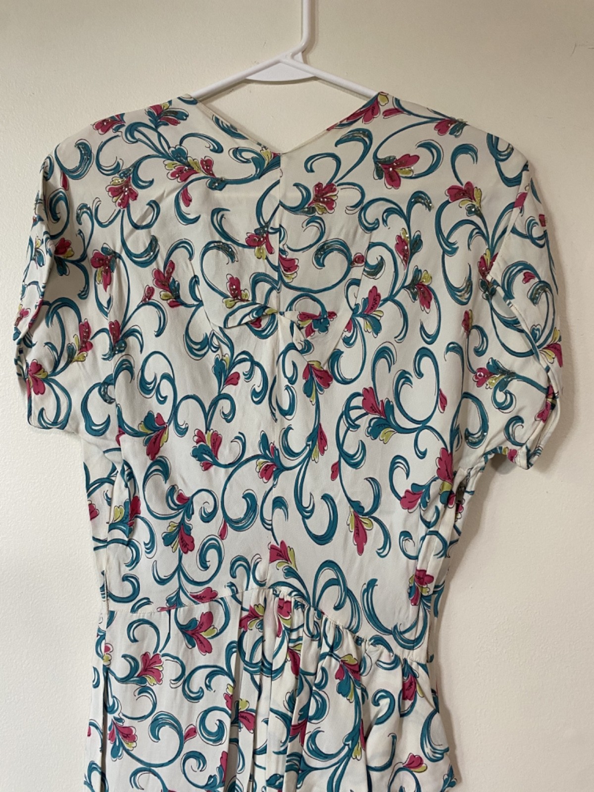 RARE Vintage 1940s Women’s Handmade Floral Rayon Dress with Sequin Details