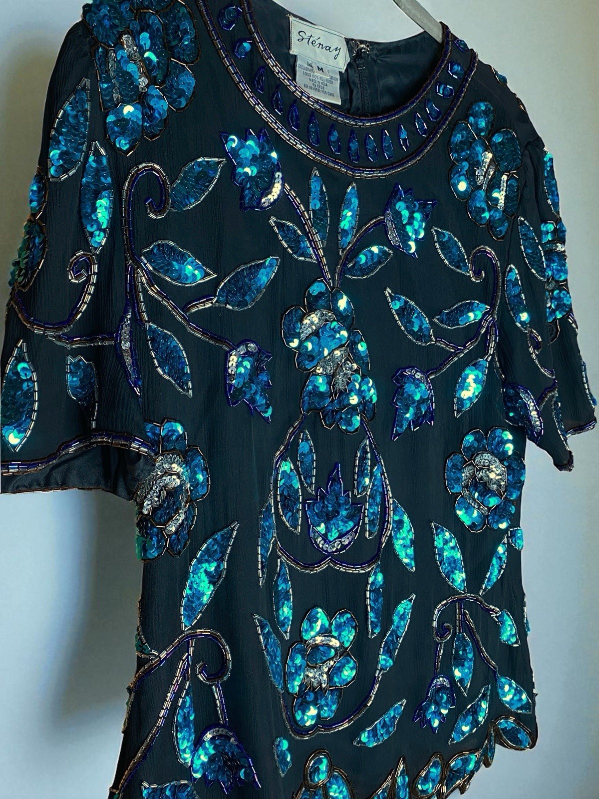 Vintage 80s Stenay Silk And Sequin Formal Blouse Size Medium