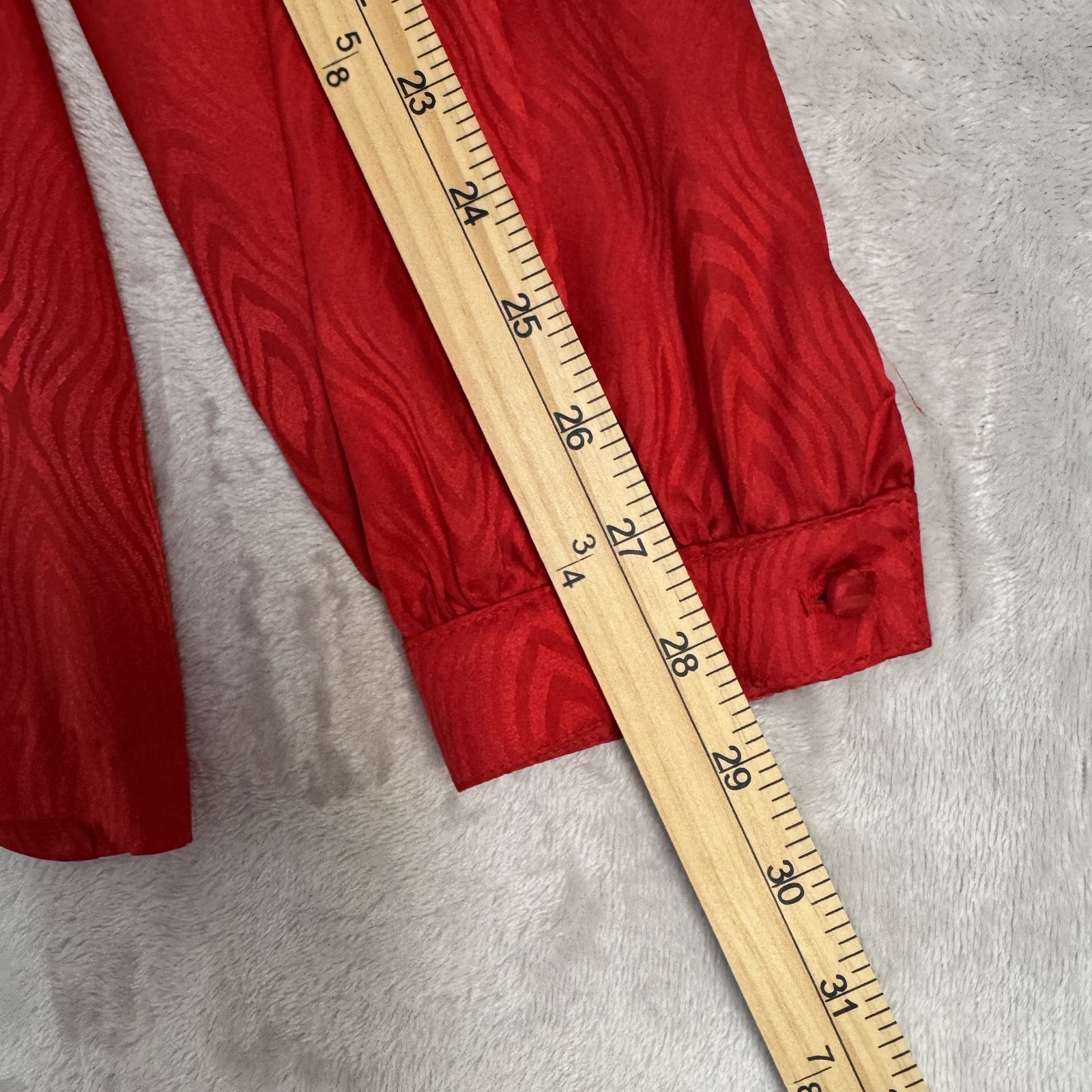 Vintage Red Satin VNeck Button Up Blouse Womens 16 Button Up 80s Retro USA Made