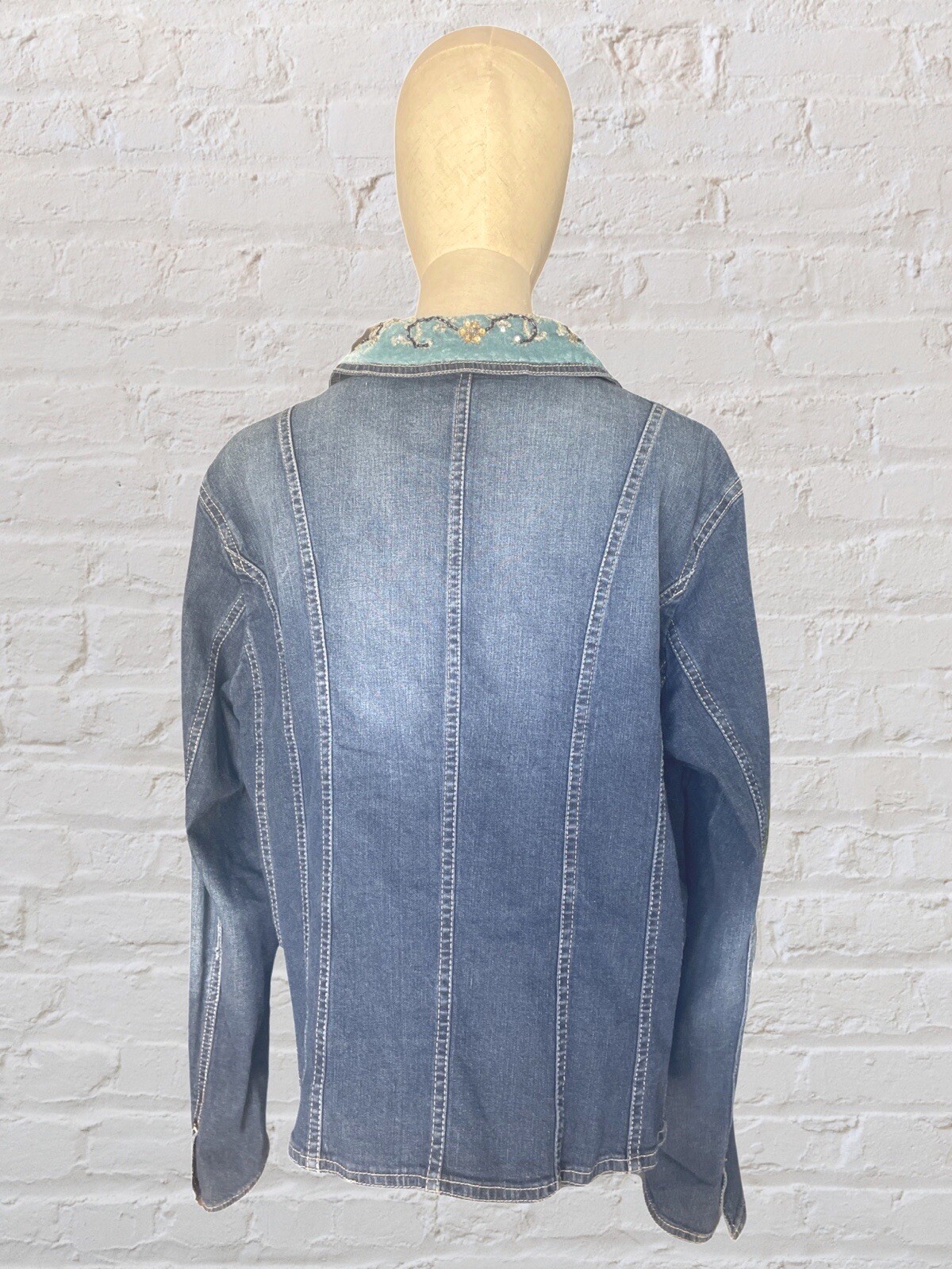 Vintage 90’s Y2K Denim Jacket With Valve Beaded Collar Boho Cottagecore Fairy
