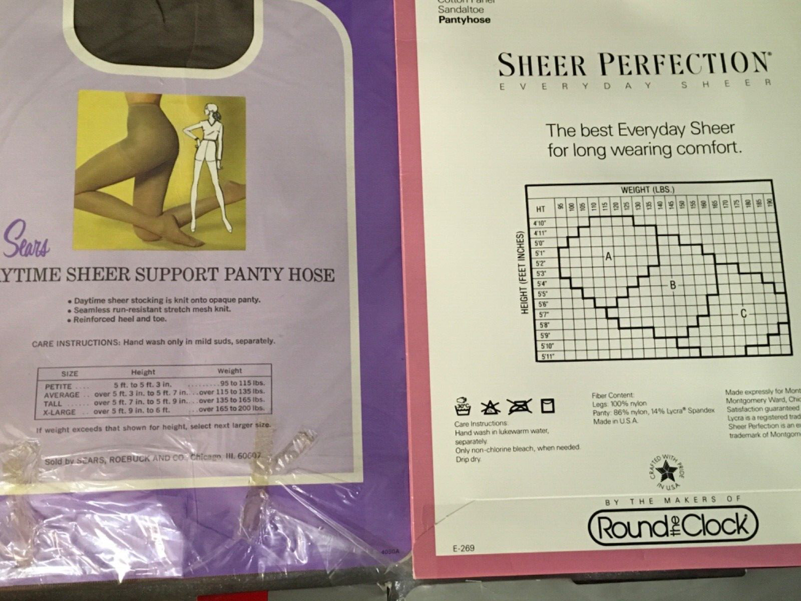 (4)NOS Pantyhose Round Clock Fashion Bug Sears Control Top Pink Black TALL