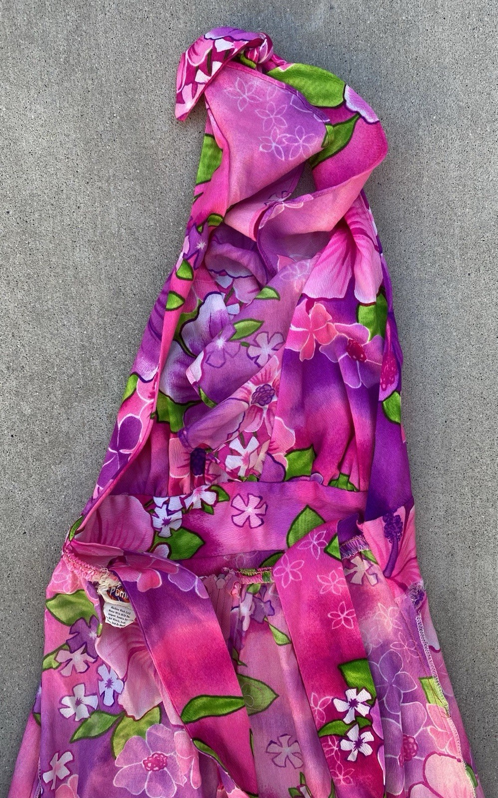 Vintage Pomare Hawaii Acrylic Hawaiian Halter Dress Ruffle Top Tiki Aloha Pink