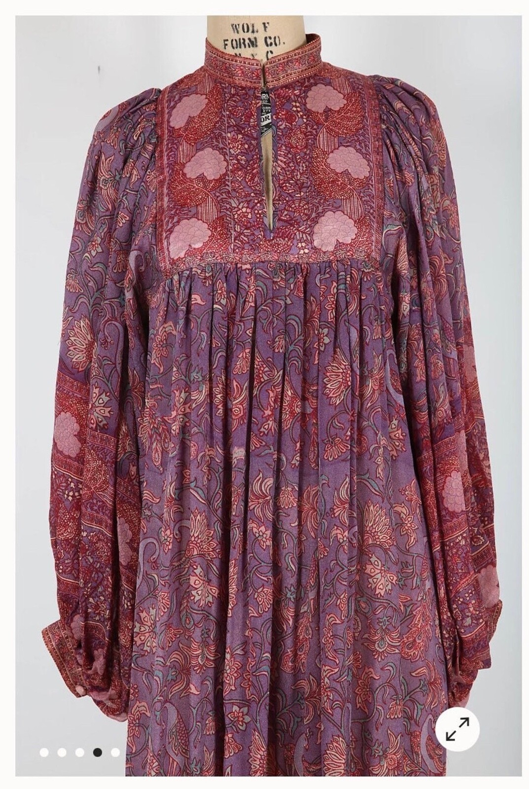 70s Vintage Ritu Kumar Judith Ann Silk Floral Block Print Midi Dress Bohemian