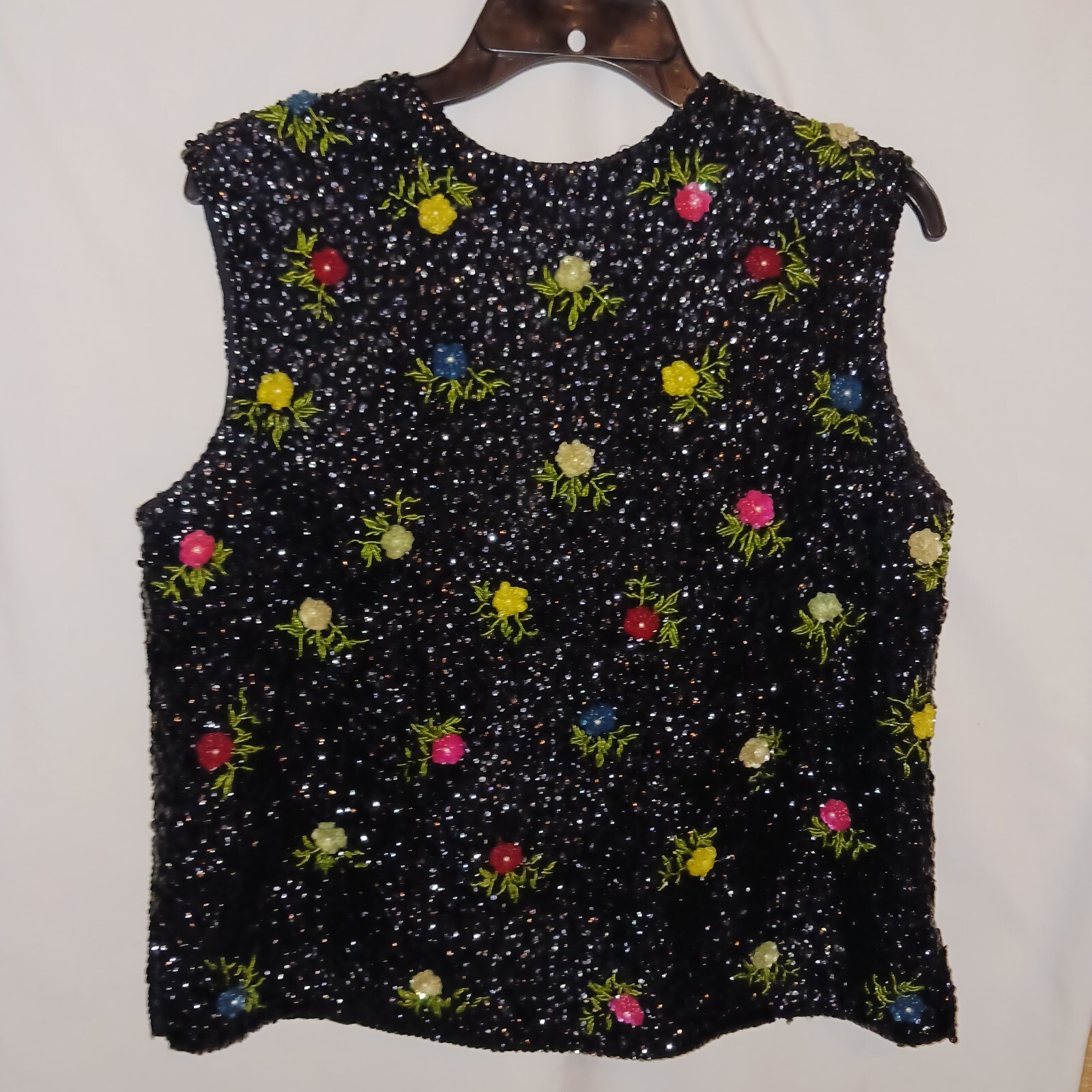 Crown Rose Originals, Multicolored Black Beaded Roses,Sequin Top, Size EU 42