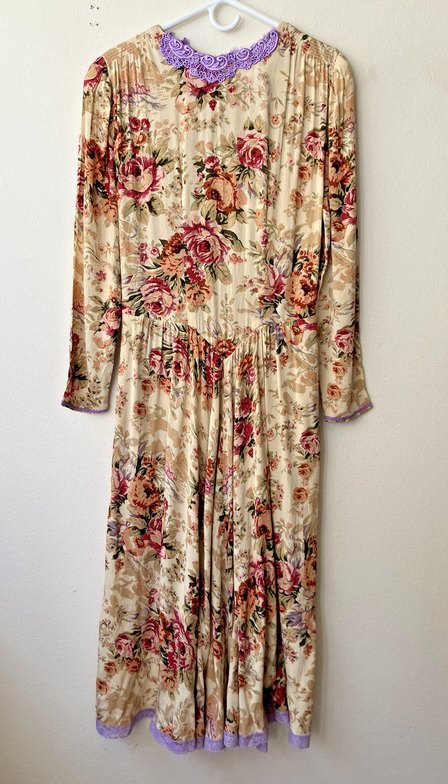 Vintage Phoebe Floral Prairie Dress Purple Lace Trim Victorian Cottagecore S/M