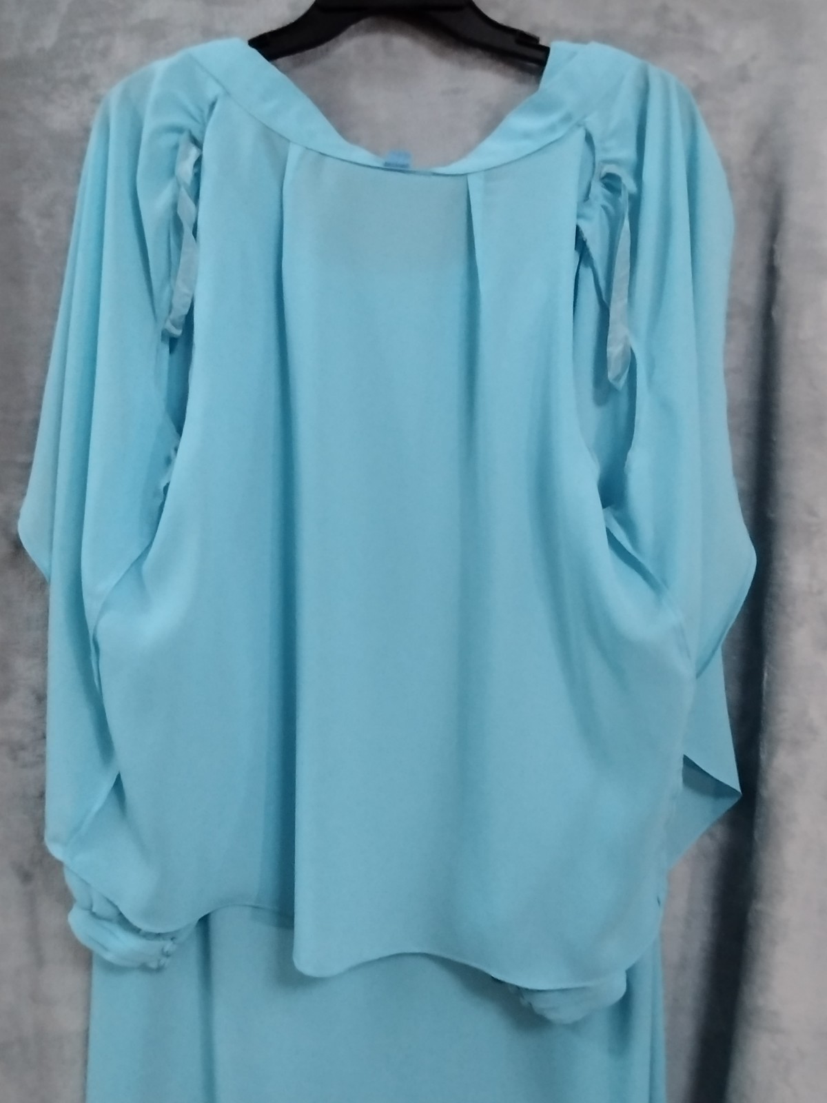 Vtg 70s Ice Blue Maxi Dress 16 1/2 Sheer Cardigan Jacket Made USA Formal Wedding