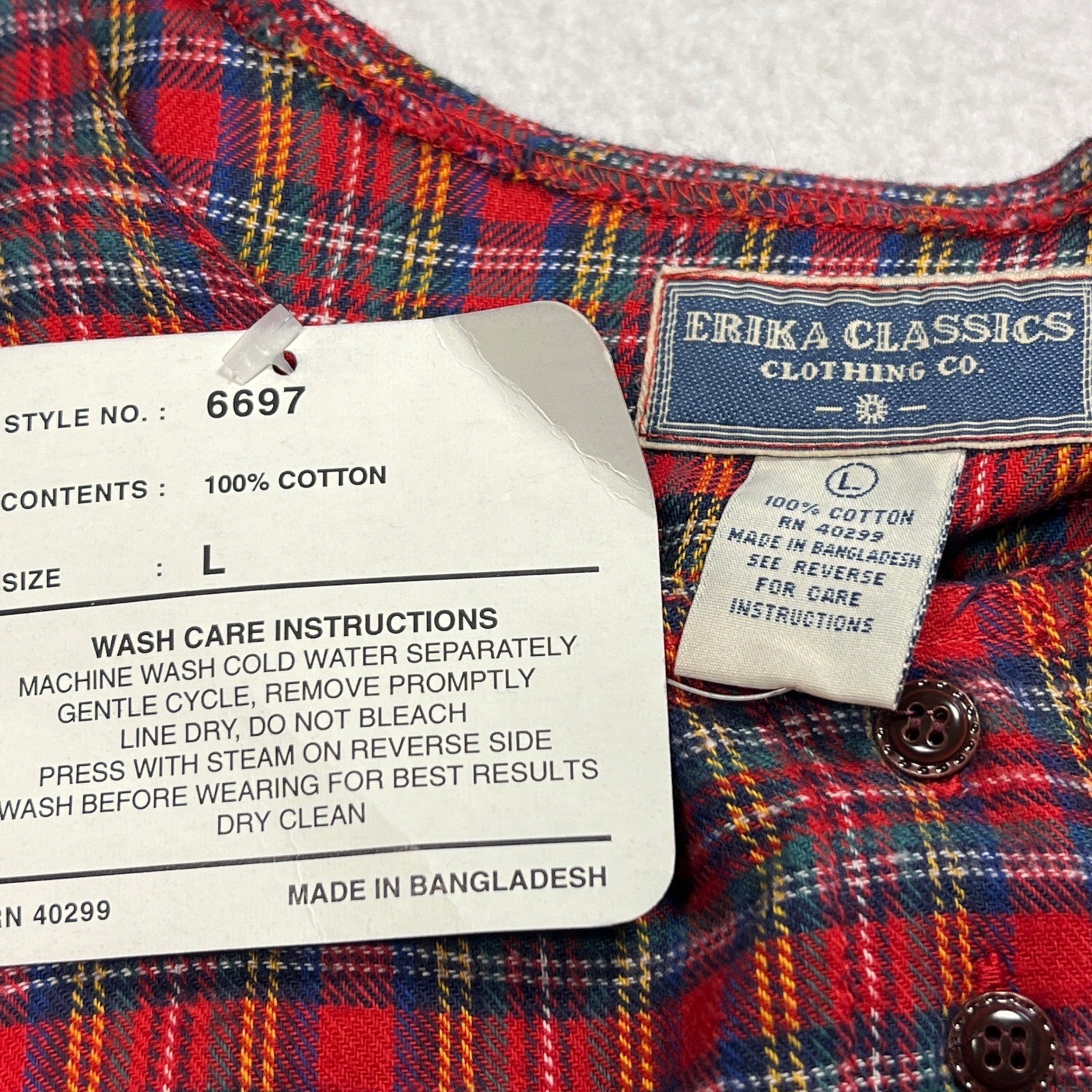 Vintage Erika Classics Dress Women Large Blue Red Plaid Corduroy Mixed Media NEW