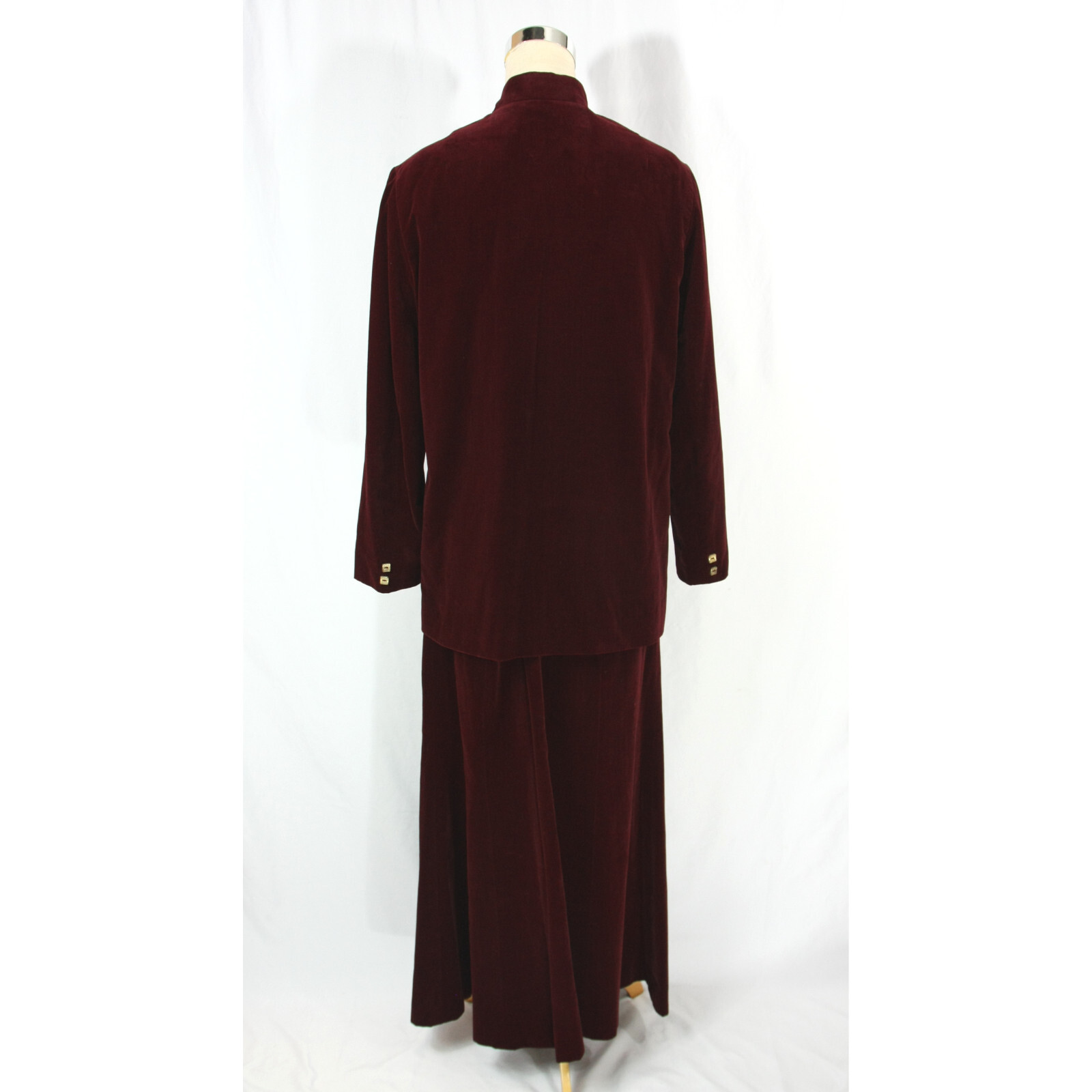 Vintage Anjac Needleman Mandarin Collar Velvet Skirt Suit Jacket Blazer S 1960s