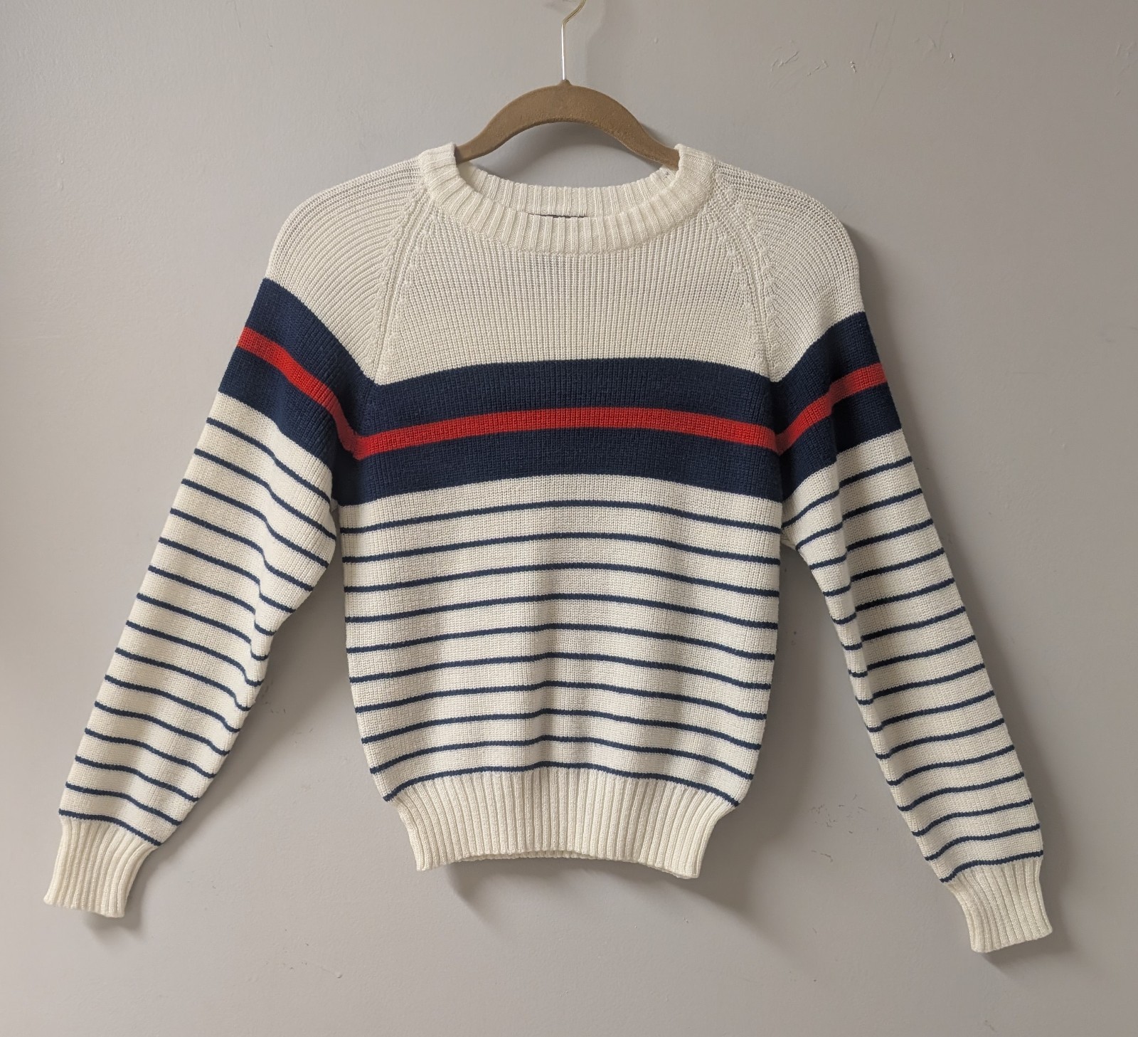 Vintage 70’s Checkmate Knit Preppy Striped Acrylic Pullover Sweater Hong Kong S