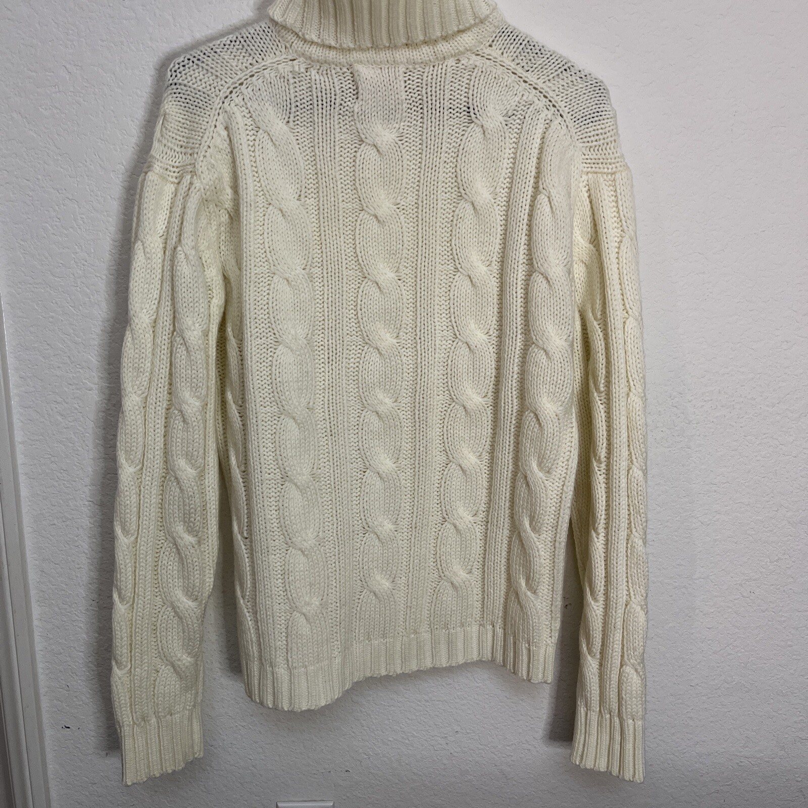 Vintage White Sweater Thane VTG Ivory Fisherman’s Cable Knit Pullover 80s Sz M