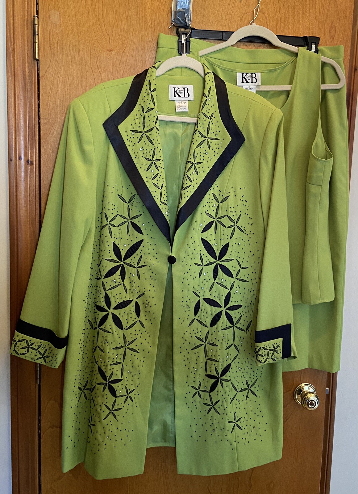 VINTAGE DUSTER, SKIRT, TANK SET BY STELLA LOUISE FOR KB, BRIGHT GREEN SZ. 20. VG