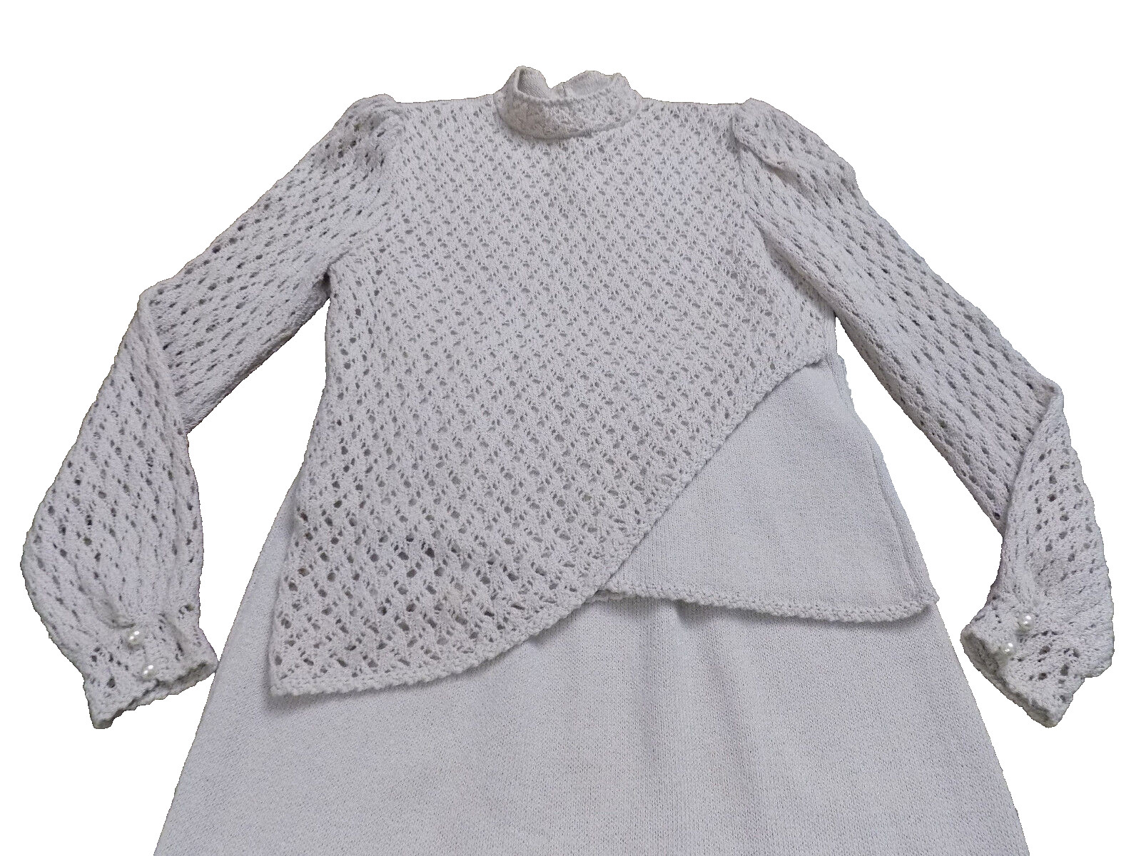 Vtg Dana Hogan Crochet Knit 2 pc Set Mock neck Sweater & 24″ W Skirt Lilac FAB!