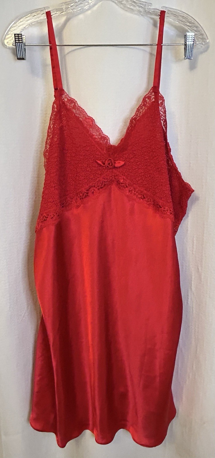 Red Liquid Satin Baby Doll Nightie Lace Trim Sexy Coquette Plus 3X Curvy